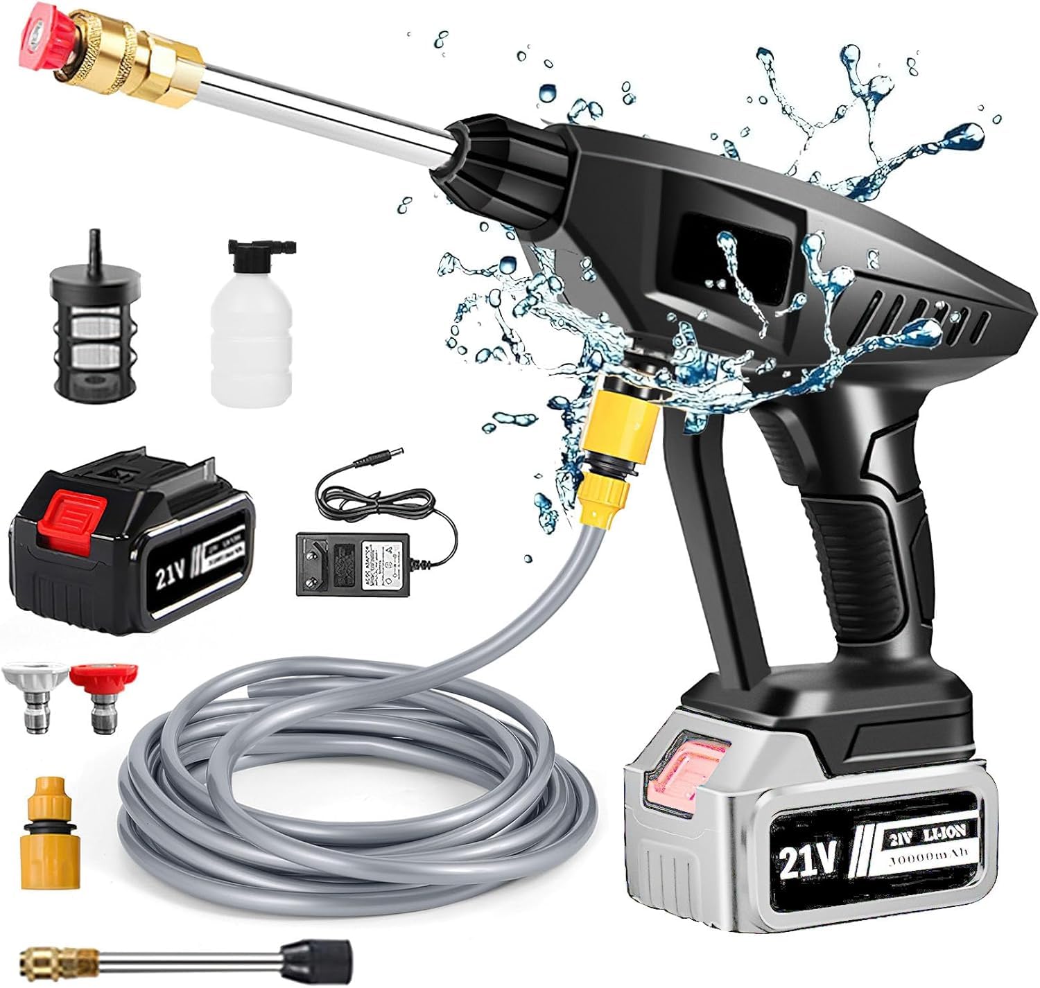 Nettoyeur Sans Fil Voiture Jardin Nettoyeur Haute Pression Portable 60 Bar - Batterie 21V, 6 Buses Et Pulvérisateur à Mousse Starlyf High Pressure