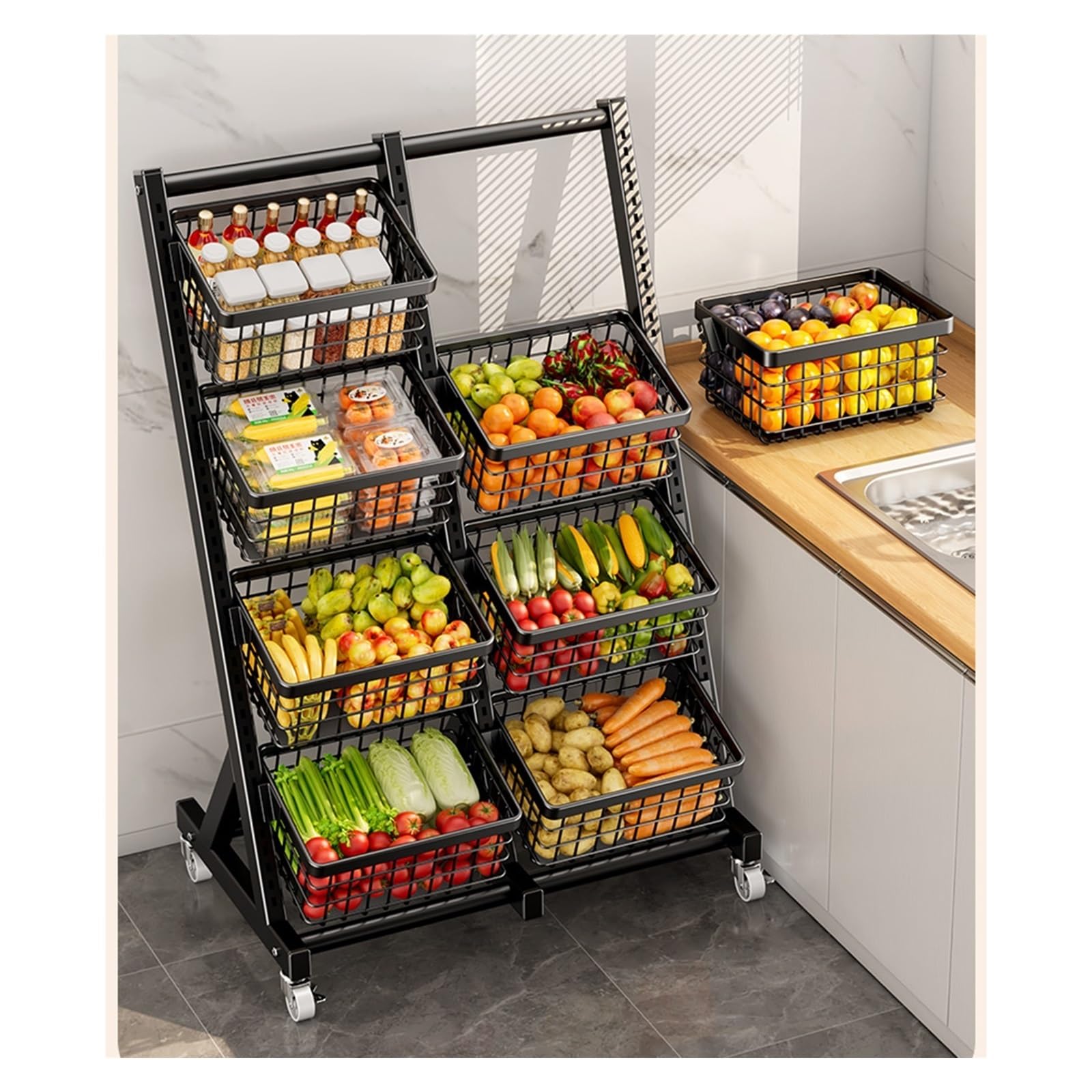 ZJKXJH 4-Layer Grocery Shelf Rack Fruit and Vegetable Shop Racks, Large Produce Baskets for Farmers Market/Retail Stores/Pantry, Supermarket Potato