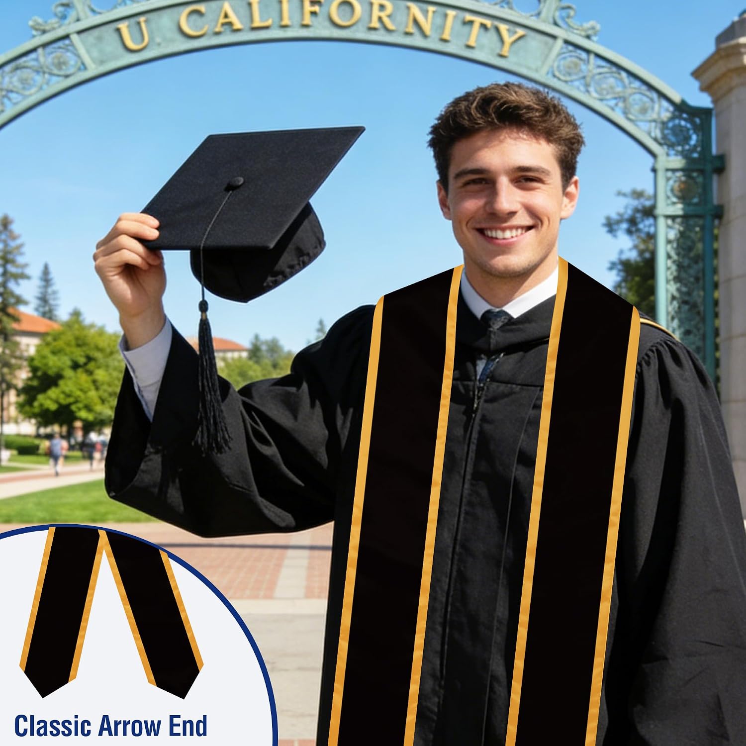72X5 Inch Graduation Stole Sash Honor Sash with Gold Trim Classic Generation Stole for International Students
