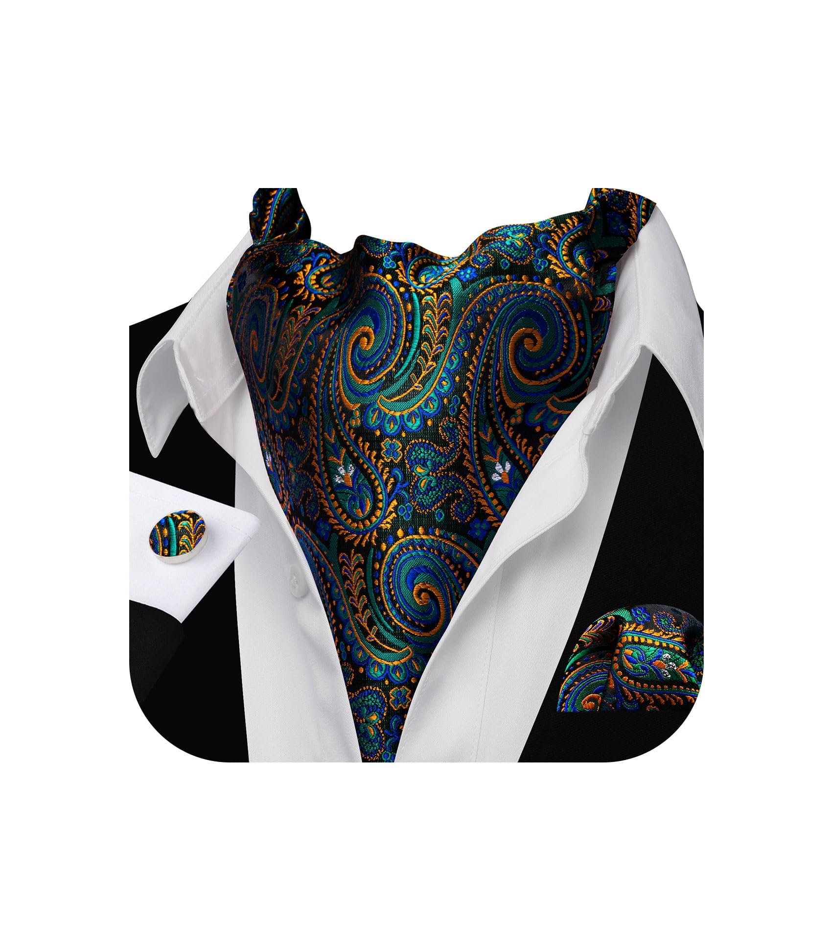 Barry.Wang Ascot for Men Cravat Tie Sets Paisley Scarf Self Tie Necktie