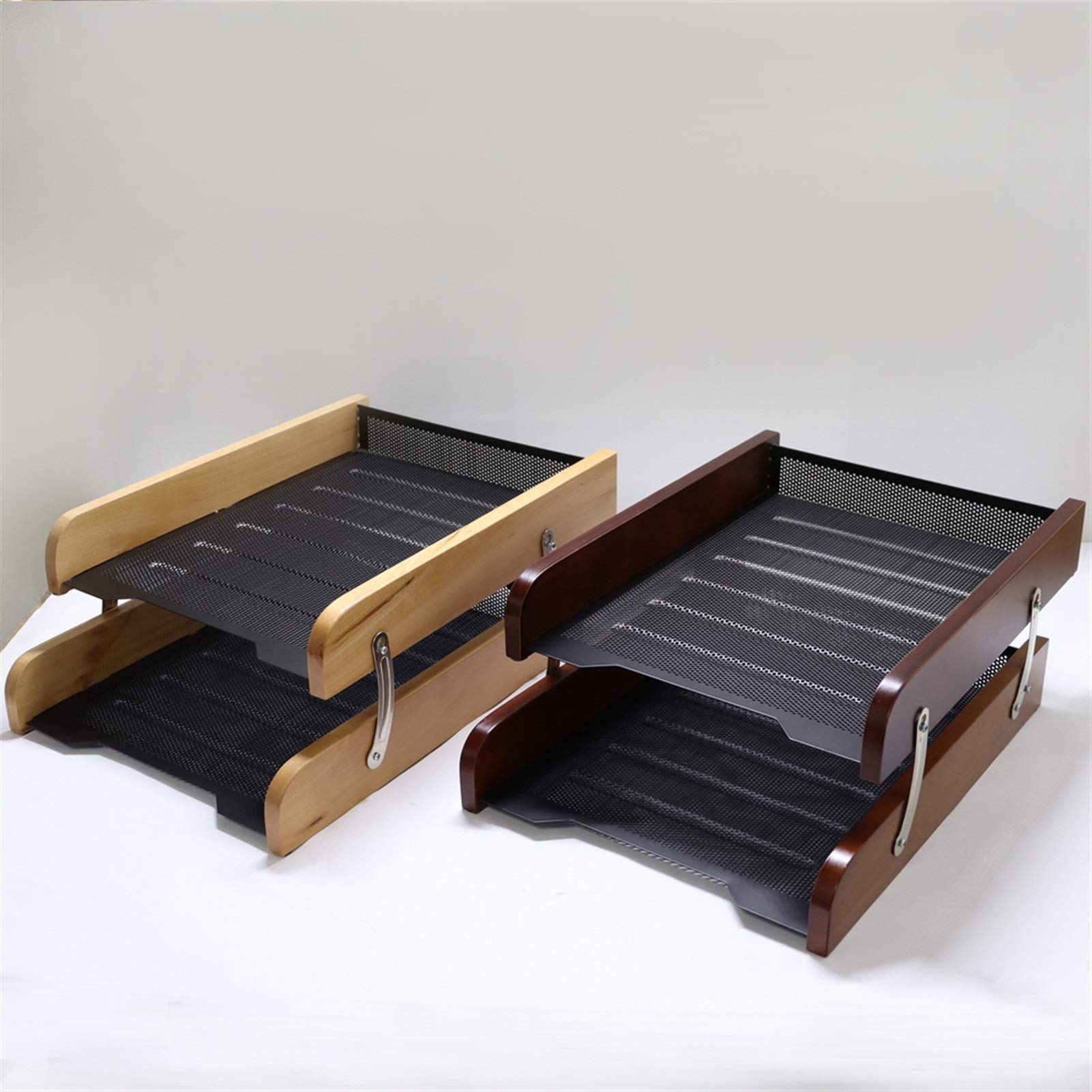 Bandeja organizadora de documentos de madera y metal doble para almacenamiento en la oficina y el hogar, organizador de cartas de papel A4 expandible