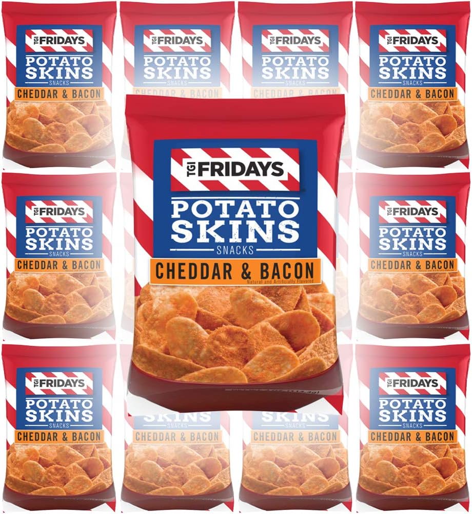 TGI Fridays Potato Skins Snacks, Cheddar & Bacon, 1oz Bag (Pack of 12, Total of 12 Oz)