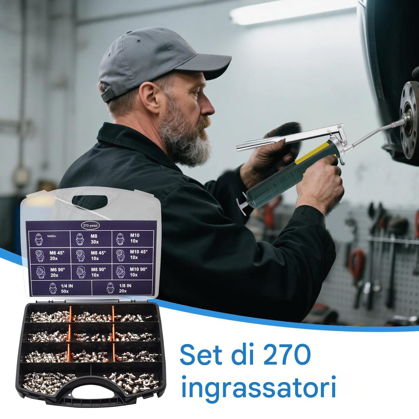 Assortimento di per Grasso - Kit per Lubrificazione Industriale e Auto - Meccanici di Lubrificazione per Manutenzione Agricoltura Autocarri Auto Moto