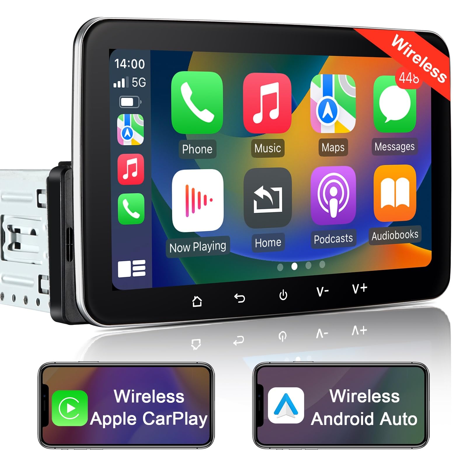 Android Autoradio 1din mit Navi 7 Zoll Bildschirm Wireless CarPlay & Android Auto Car Play Radio Touch Display mit Bluetooth FM WiFi GPS SWC USB 2G+32G 1 din