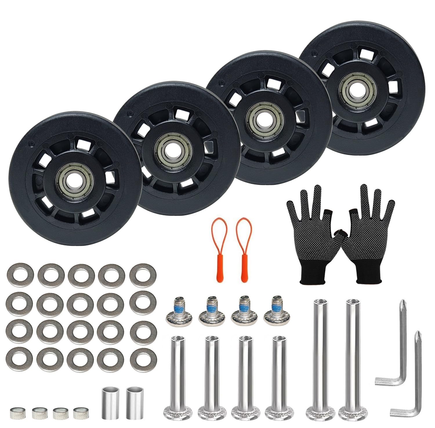 Luggage Wheels Replacement Kit, 4Pc 50mm TPE Bearing Roller,Lightweight Spinner Caster,Φ6mm&8mm Shaft Slot Fitable, Full Set Repair Parts for Suitcase