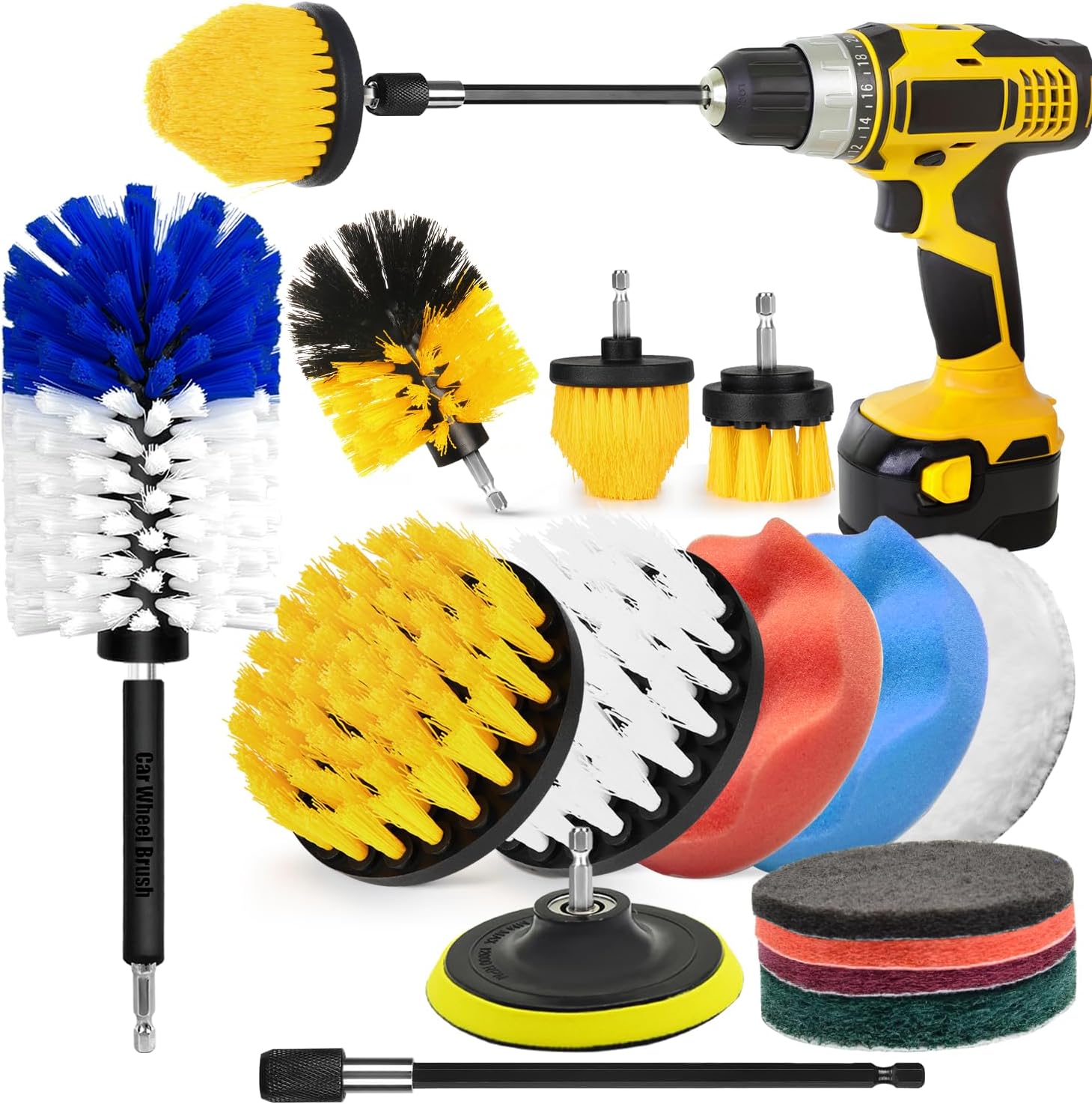 Phewnyzo 5-Piece Drill Brush Set W/ Extended Attachment For Bathroom, Car, Shower, Carpet, Boat, Kitchen, Floor Tile Cleaning - View #8
