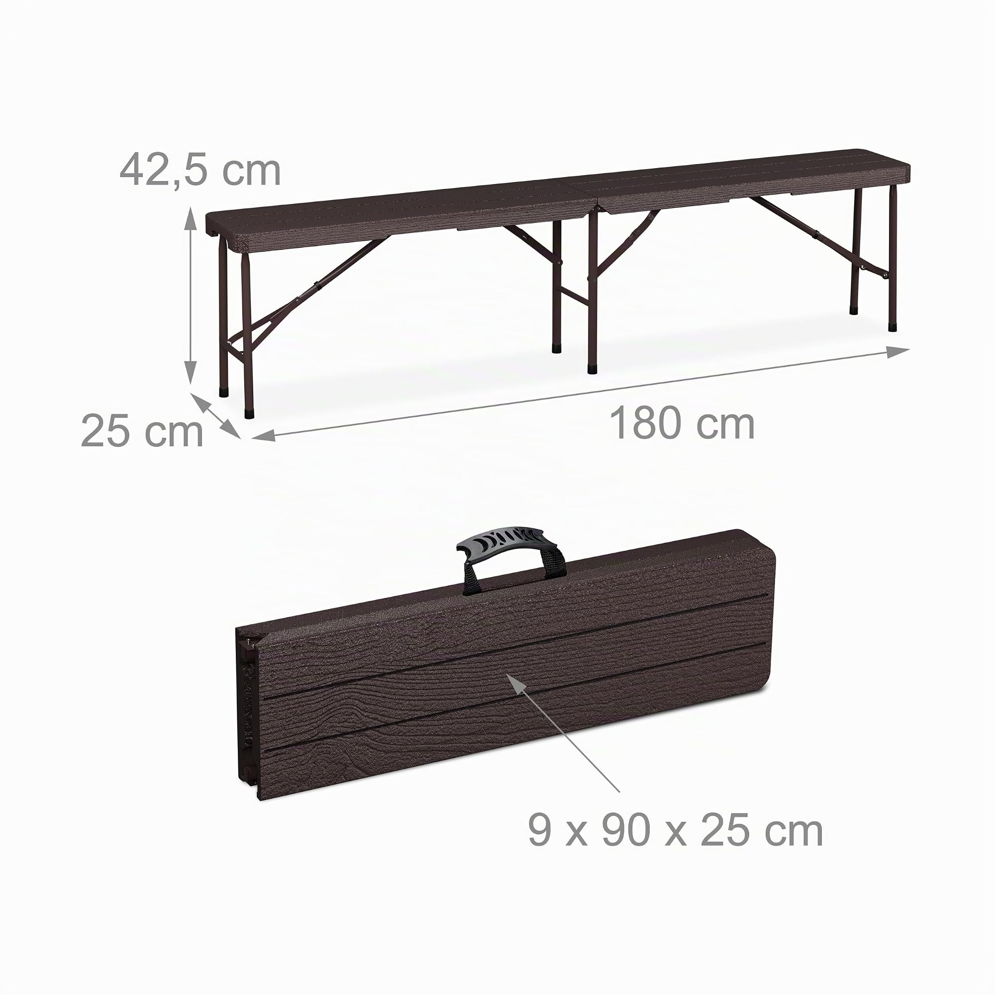 Relaxdays Ensemble Table Pliante et 2 bancs, pour Jardin, pavillon ou Camping, Effet Bois, 180 cm, Marron