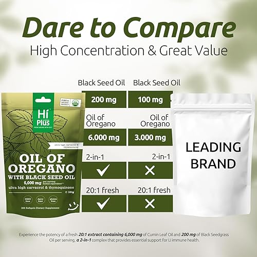 Miniatura 4 de Aceite de orégano 2 en 1 + cápsulas blandas de aceite de semilla negra de 6000 mg  Carvacrol y timoquinona de 4 veces más fuerza  Base vegetal, sin