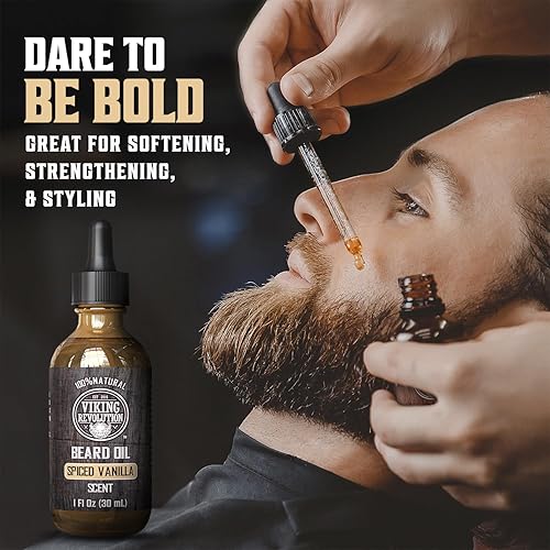 Vista 104 de Viking Revolution Aceite de cedro y pino para barba para hombres, suavizante natural de argán y jojoba, acondicionador para fortalecer e hidratar