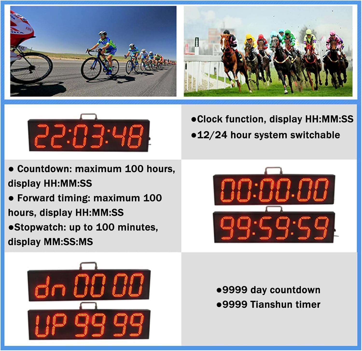 Chronomètre de Course LED 6 Pouces, Affichage numérique Recto avec Compte à rebours/Compte à rebours, 6 Chiffres, 3 Niveaux de luminosité, Format 12/24 h, la Maison, Portable (Red)
