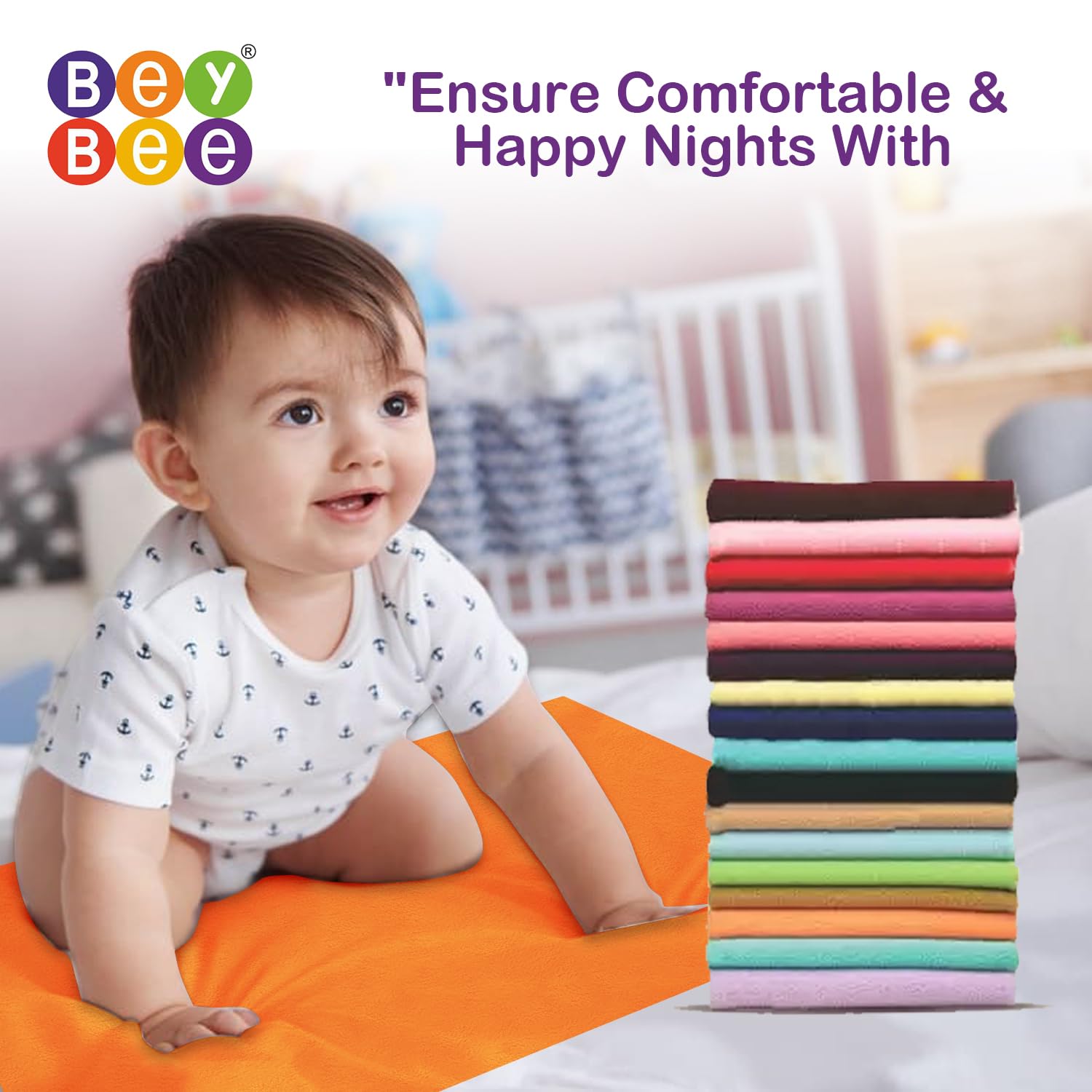 Beybee Premium Quick Dry Mattress Protector Baby Sheet - Large (Peach) 4