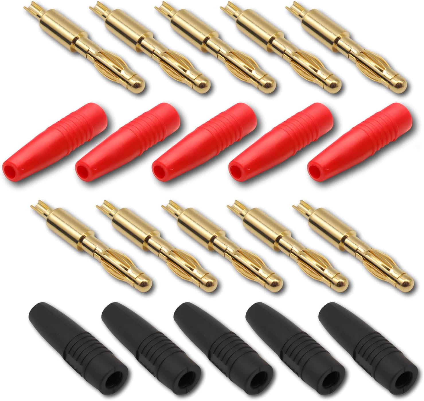 ENN LLC バナナプラグ 4mm オスコネクター 金メッキ 大電流対応 10個セット 赤黒