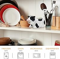 Vista 3 de Bote de salsa blanca, jarra de cerámica de vaca de 11 onzas, jarra de salsa pequeña con mango suave, bote de salsa de porcelana para aderezo