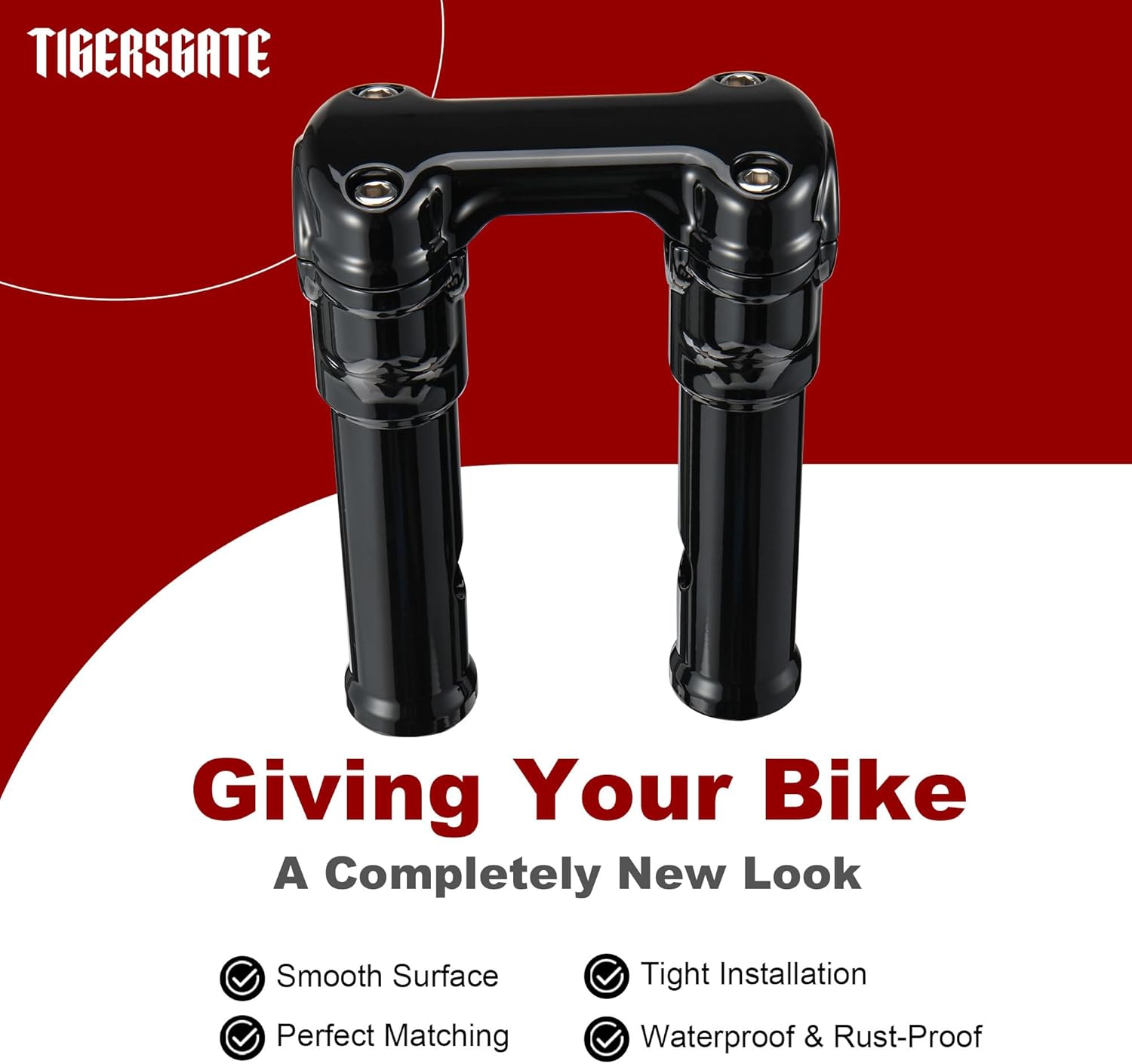 Top Cover 6" Tall Riser 1-1/4" Diameter Handlebar One Piece Clamp Designed for Harley Most Models, Black