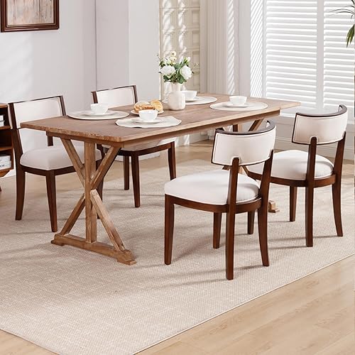 Miniatura 3 de Juego de 2 sillas de comedor tapizadas de tela de lino con respaldo curvo, sillas de cocina modernas de mediados de siglo, sillas laterales de