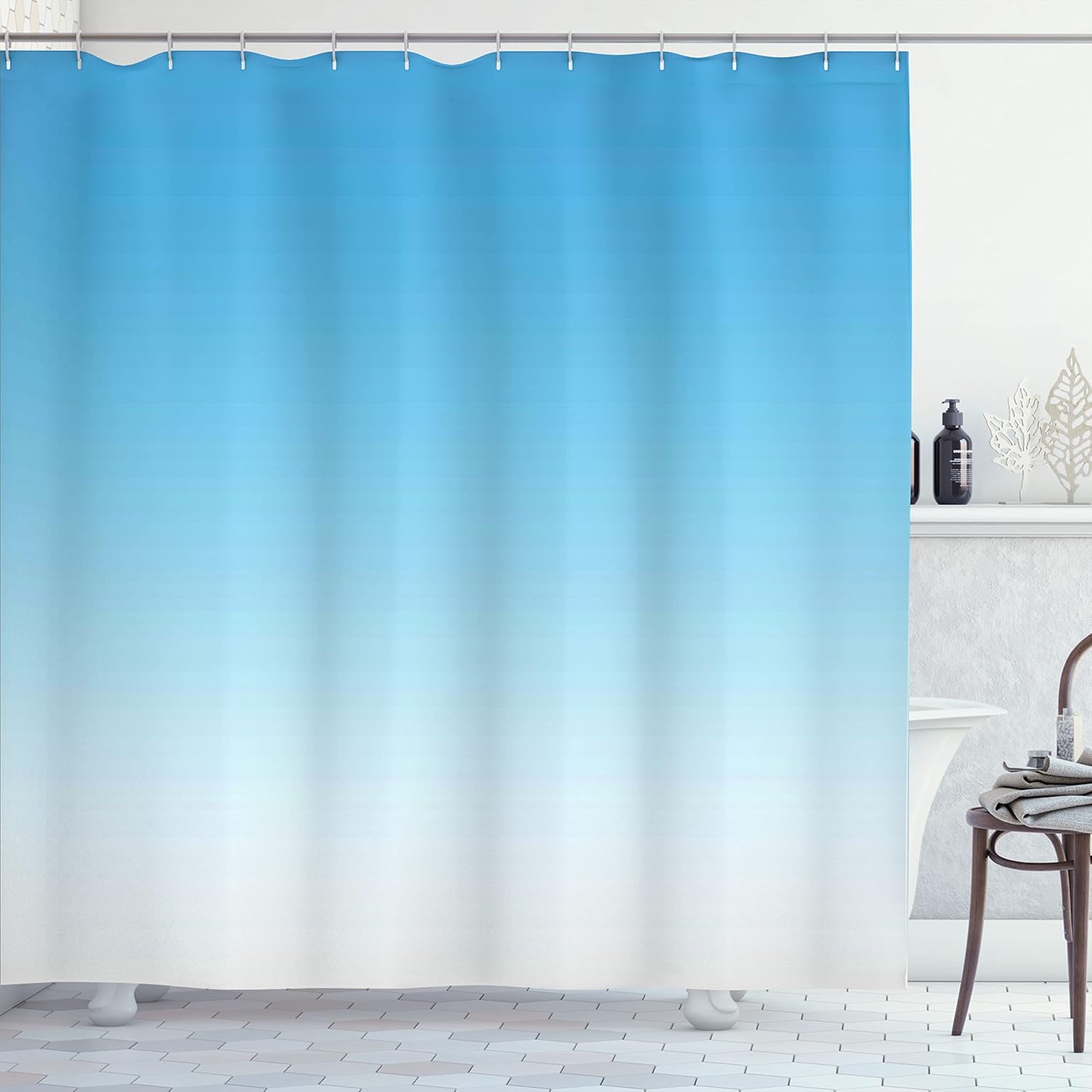 Ambesonne Ombre Shower Curtain, Skyscapee in The Spring View Tropical Blue Inspired Vivid Colored Modern Design Print, Cloth Fabric Bathroom Decor Set with Hooks, 69" W x 75" L, Soft Blue