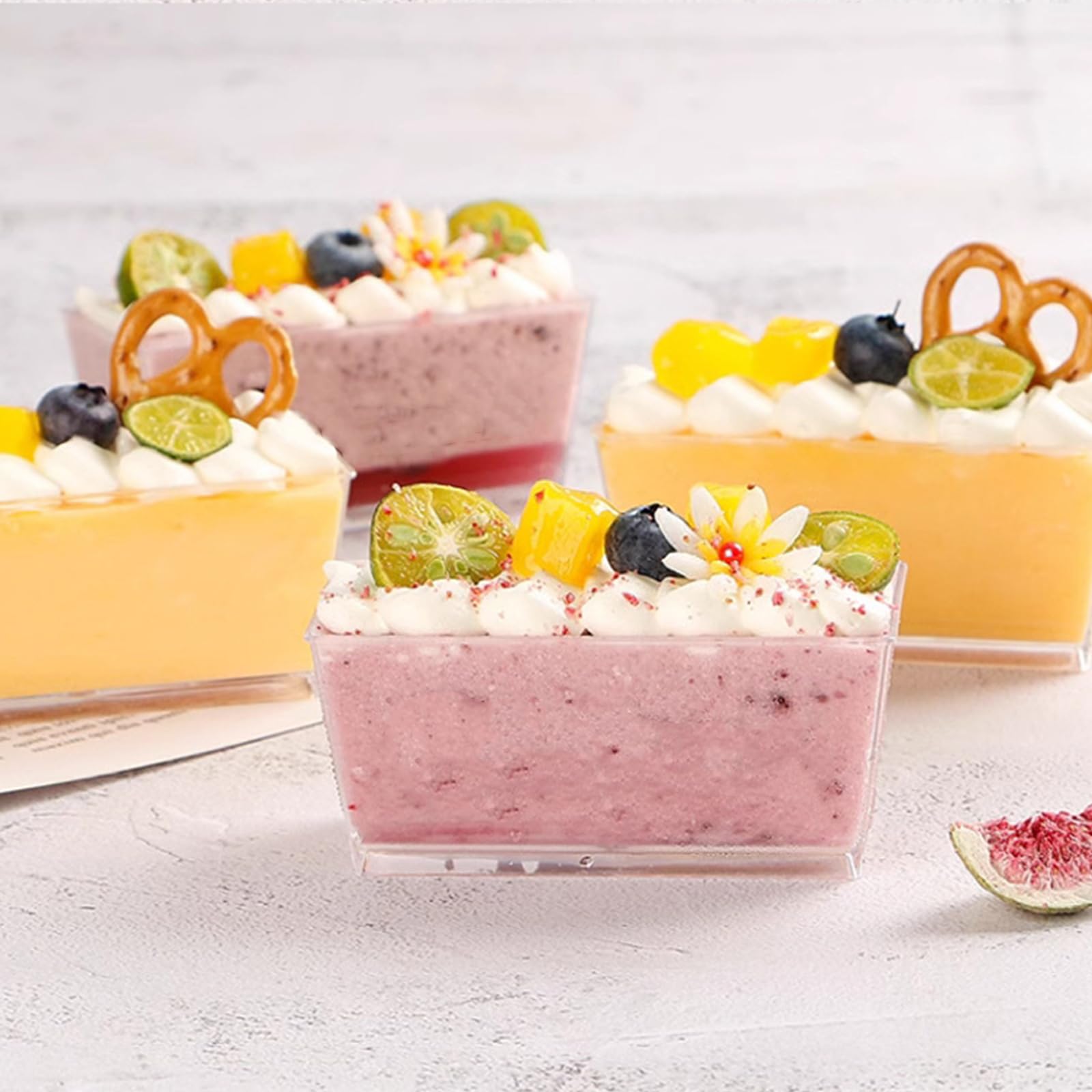 HOMURY 50 Gobelets Dessert Rectangulaires Plastique 140ml - Réutilisables Boîte Cadeau Pour Pudding Mousse