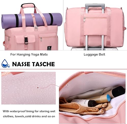 Miniatura 6 de MYHOZEE Bolsa de viaje para mujer, bolsa de viaje para mujer, bolsas de fin de semana, bolsa de deporte, yoga, gimnasio, seco, húmedo, separado con