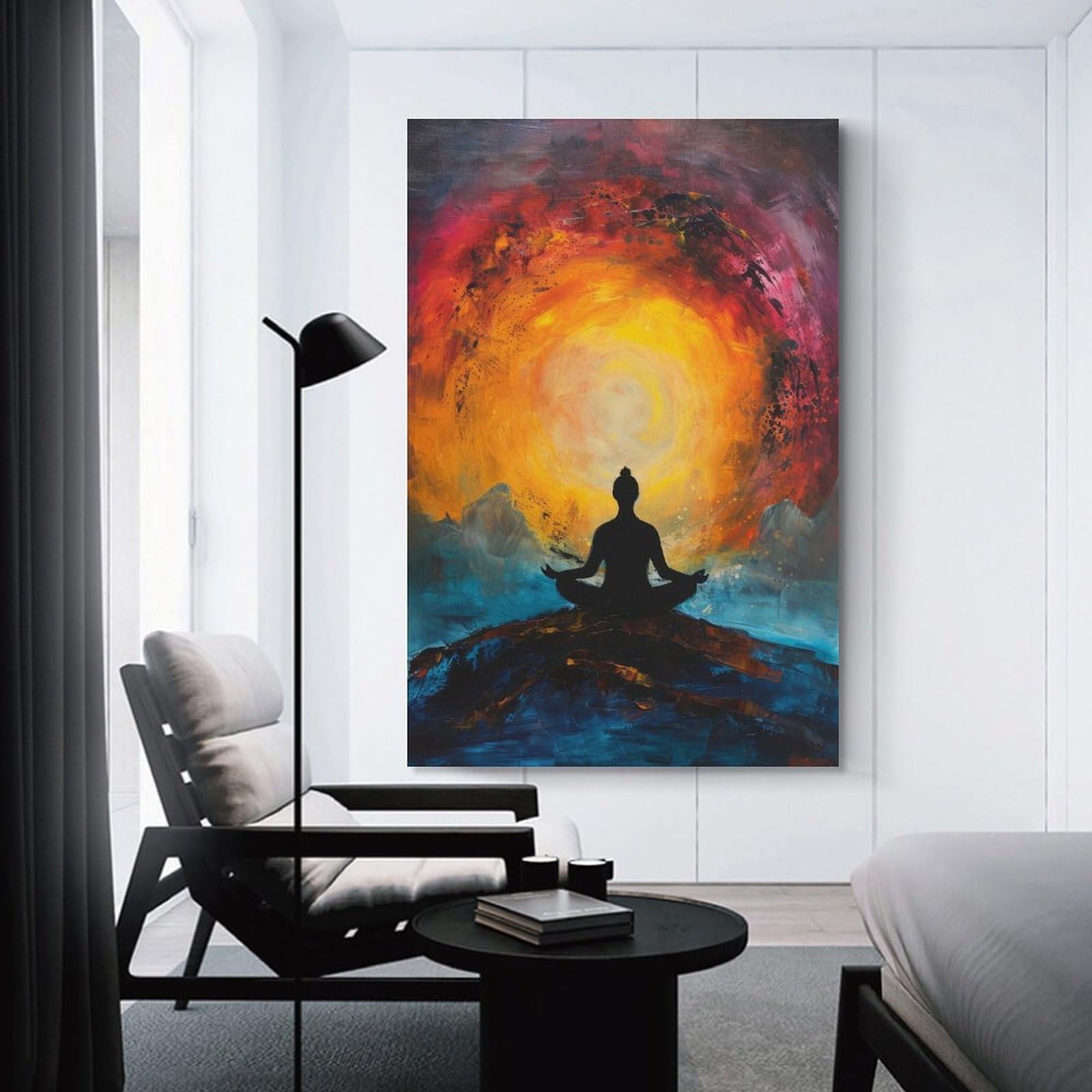 Junmoney Unframe-Style Hanging Wall Art Meditation Silhouette, 20X30inch(50X75cm), For Entryway, Lounge Links Or Small Walls, A Neat Decor Update For Hallways