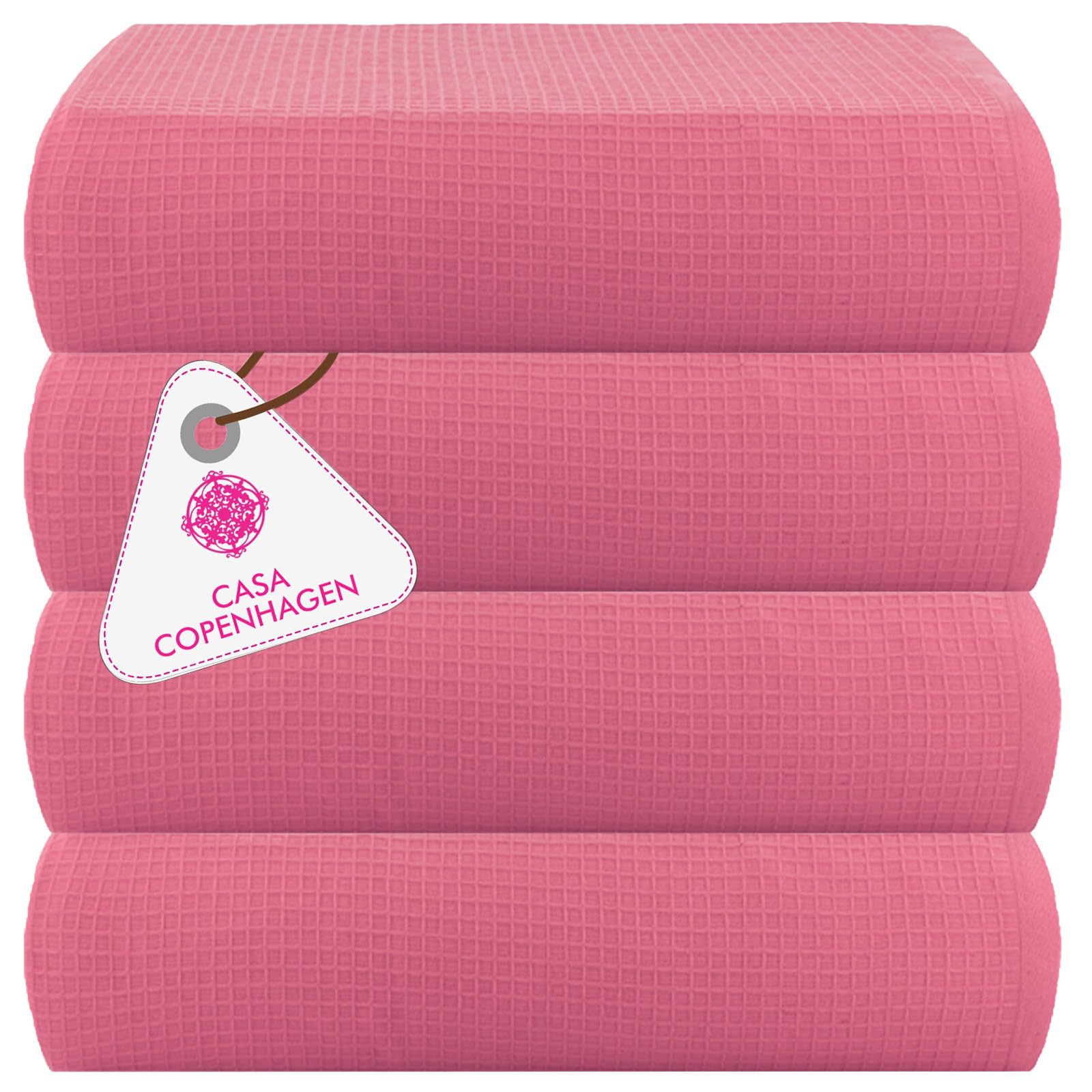 Casa Copenhagen Waffle 4er Badetuch-Set - Rosa, 70x140 cm, ägyptische Baumwolle, entworfen in Dänemark, für Badezimmer, Küche & Dusche