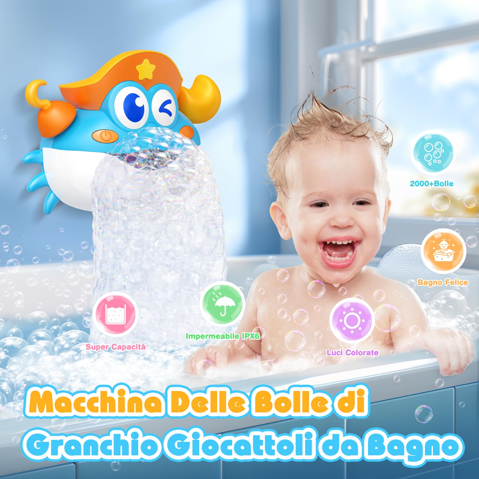iKidiki Giochi Bambini 1-5 Anni, Giochi Bagnetto Neonato Regalo Bambino Bambina 1-5 Anni Granchio Tummy Time Giocattoli Bambino Bambina 1-5 Anni Giochi Vasca da Bagno Bambini Regali Compleanno Bambini