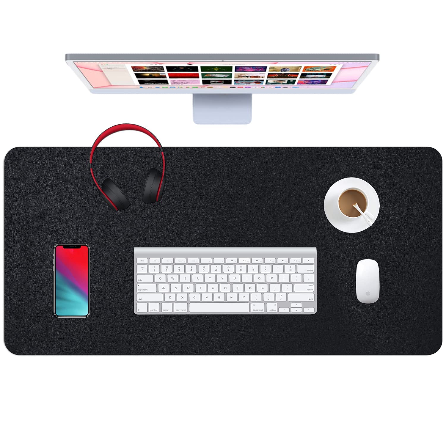 Dual Sided Leather Desk Pad (35.4 x 17"), Office Waterproof Desk Mat, PU Mouse Pad, Desk Protector Cover, Desk Writing Mat for Office/Home/Work/Cubicle (Black/Red)