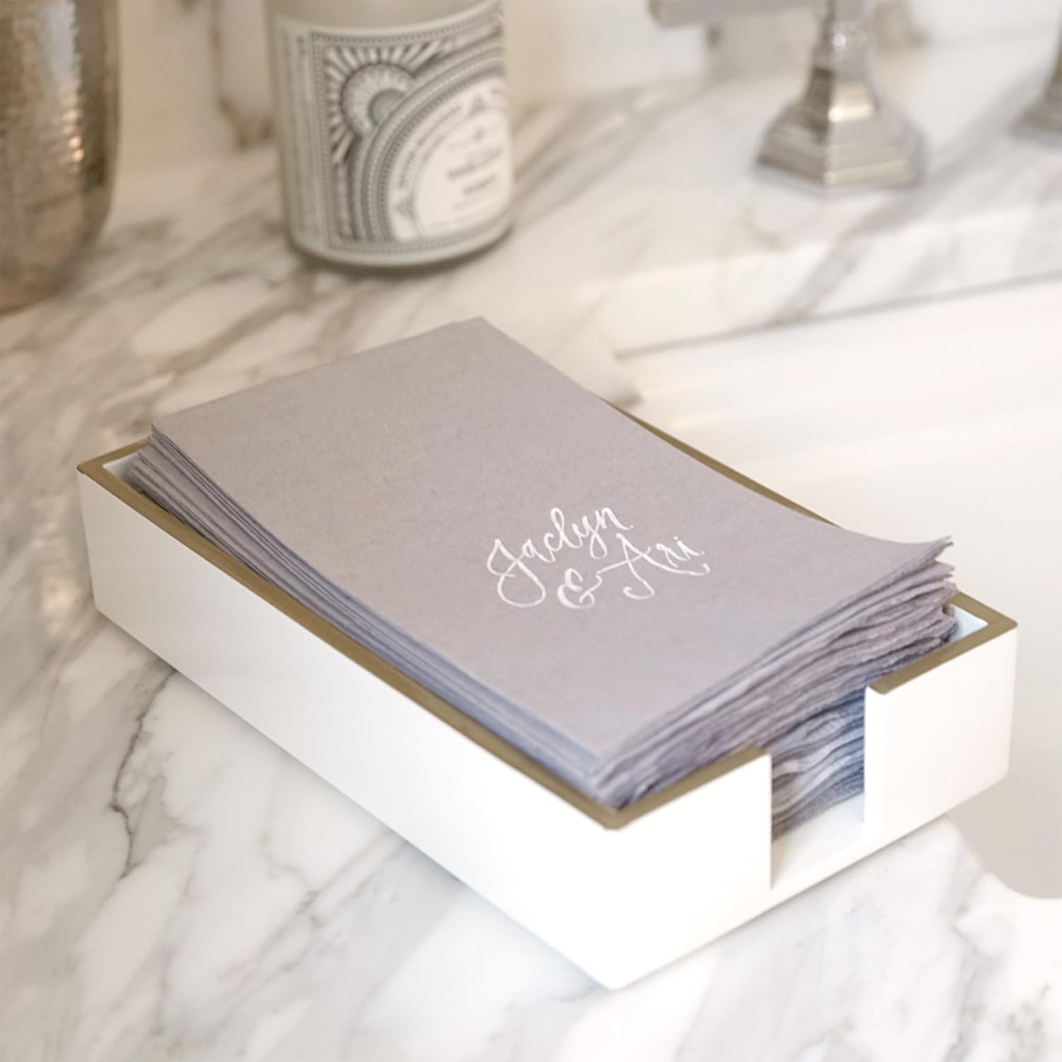 Paper Hand Towel Tray - Paper Guest Napkin Holder (White)