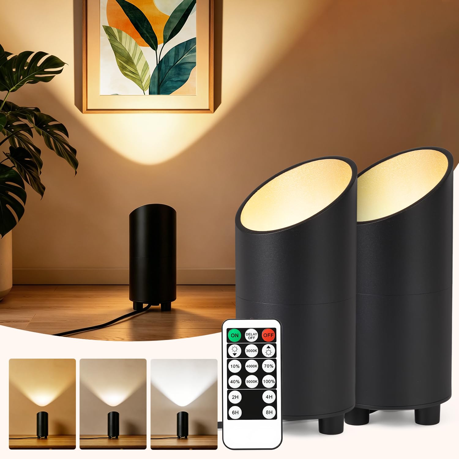 LED Bodenstrahler Innen 2er Set mit Fernbedienung & Fußschalter, Uplight Spot Dimmbar 3 Farbtemperaturen 10-100%, Timerfunktion, als Deko Lampe Wohnzimmer Schlafzimmer Flur, Geschenkidee für Familie