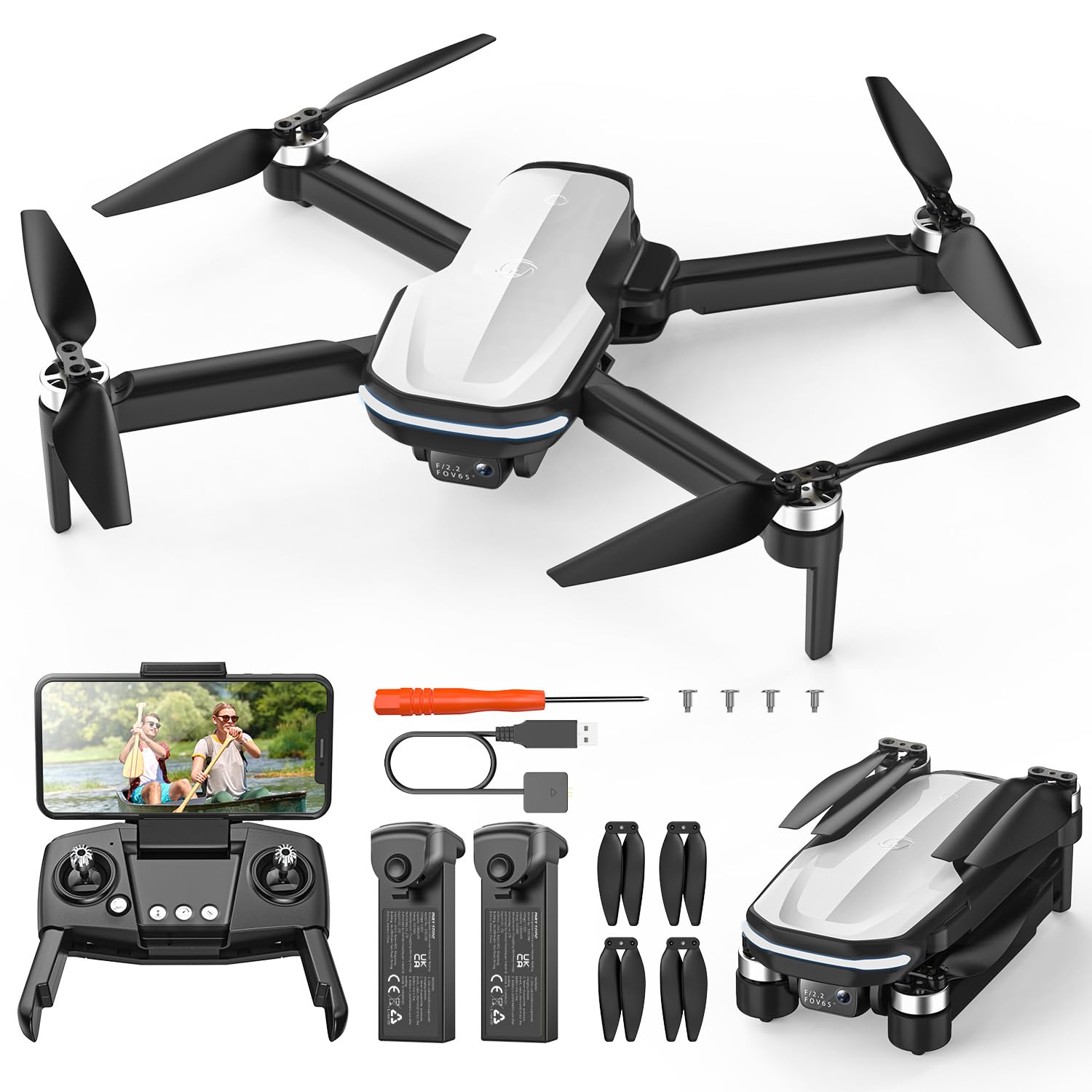 Holy Stone Drone FPV avec Caméra HD 4K pour Enfants et Adultes, HS280D Quadcopter Pliable avec Moteur Brushless, Flux Optique, Tap Fly, Commande Vocale, Selfie Gestuel, 2 Batteries Modulaires
