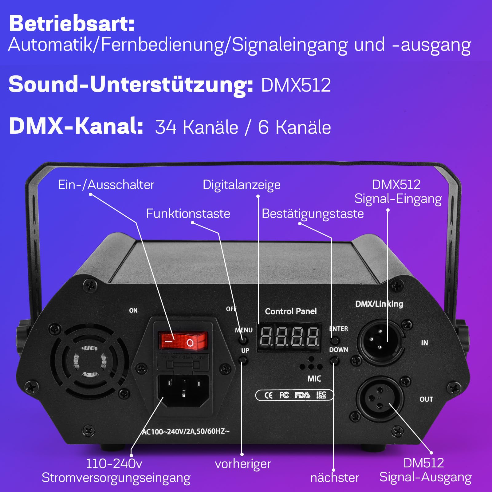 YIKANWEN Professionelle DJ Partybeleuchtung - 170+ 3D RGB Animationsscheinwerfer, soundaktiviert & DMX512, App-steuerung für Bühnenshows, Club-Disco