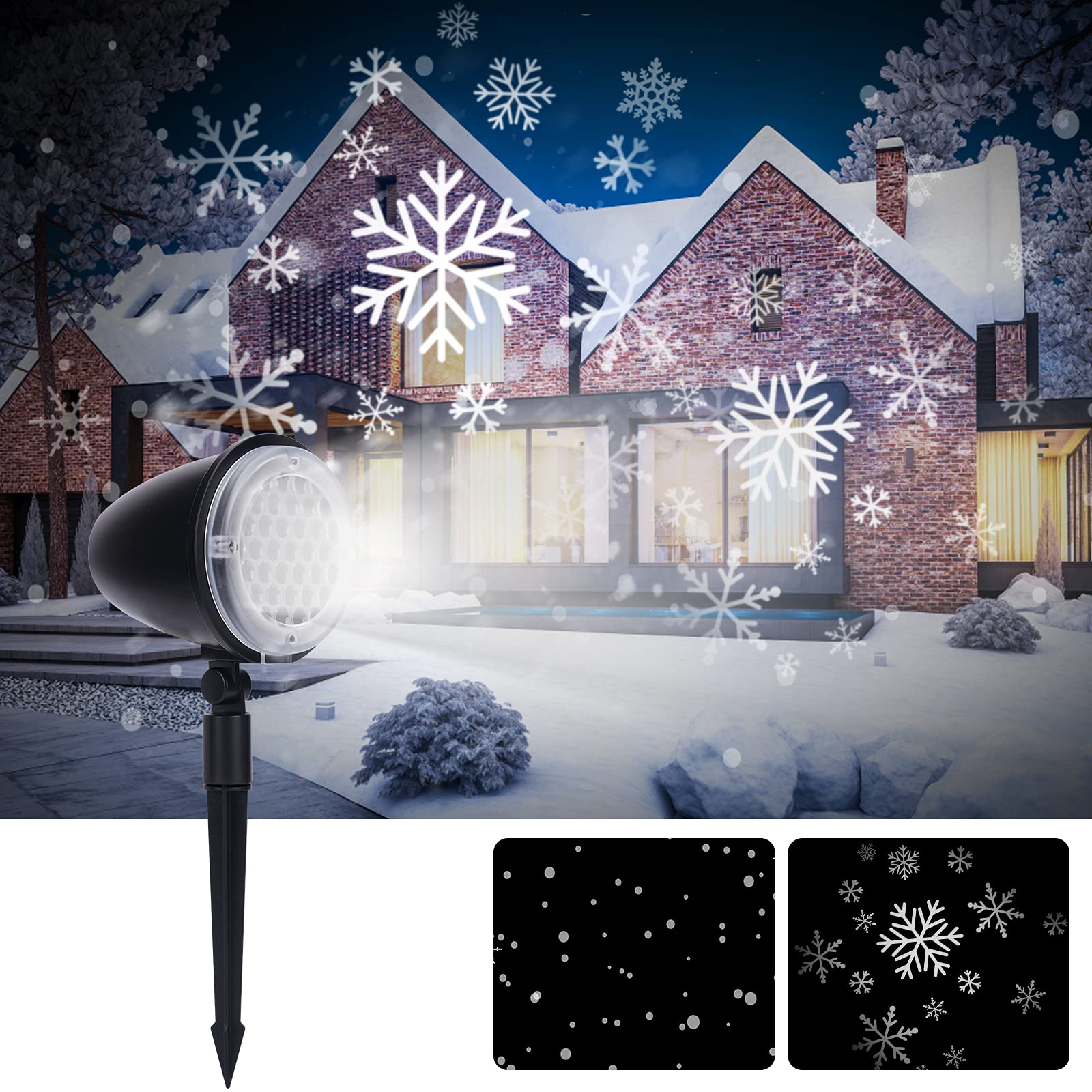 Christmas Snowflake Projector Lights Weatherproof LED Projector Outdoor and Indoor White Adjustable Snowflake Spotlights Decor, Holiday, Wedding,Garden, Patio