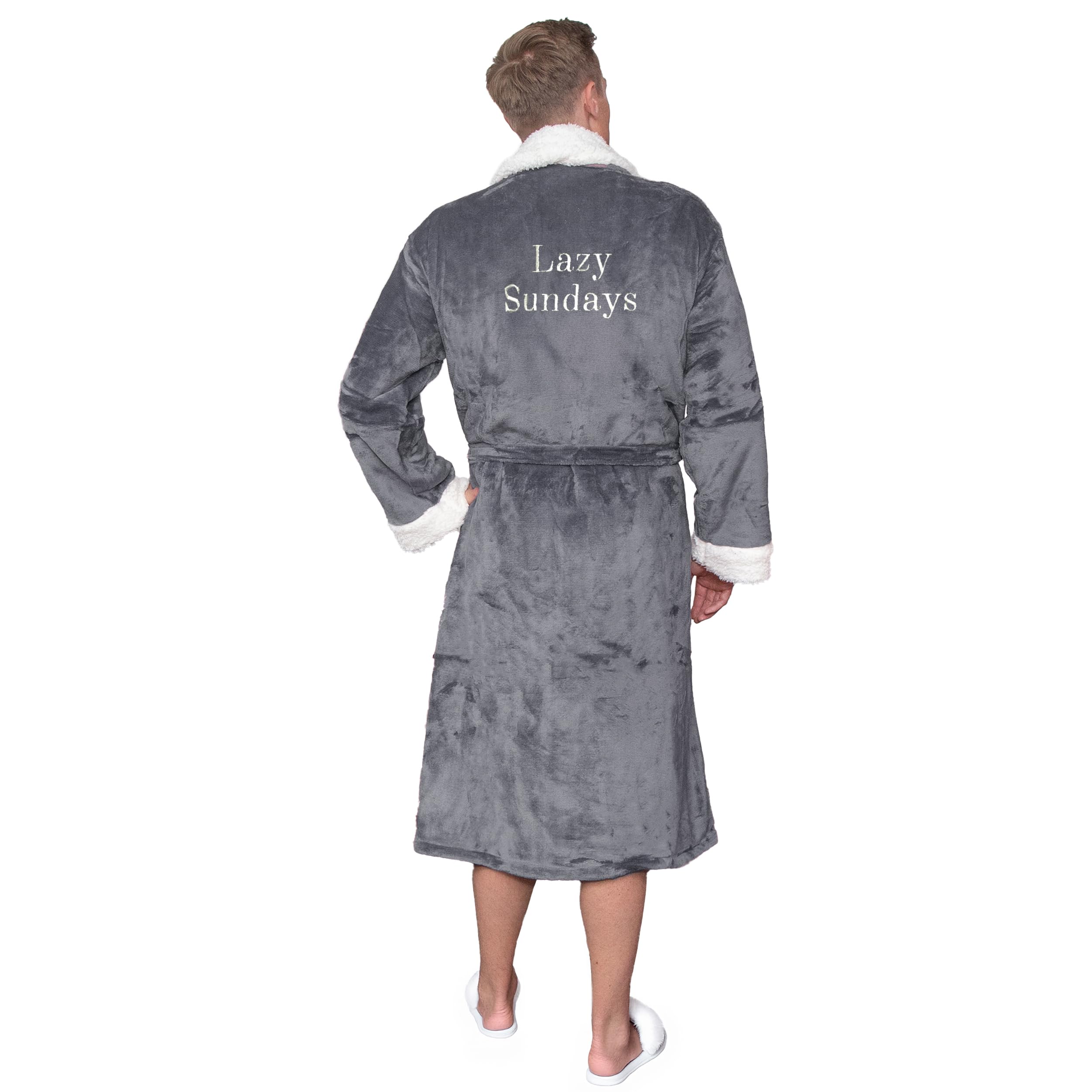 aztex Personalised Sherpa Style Shawl Collar Robe, (Back of Robe), Slate Grey, L/XL