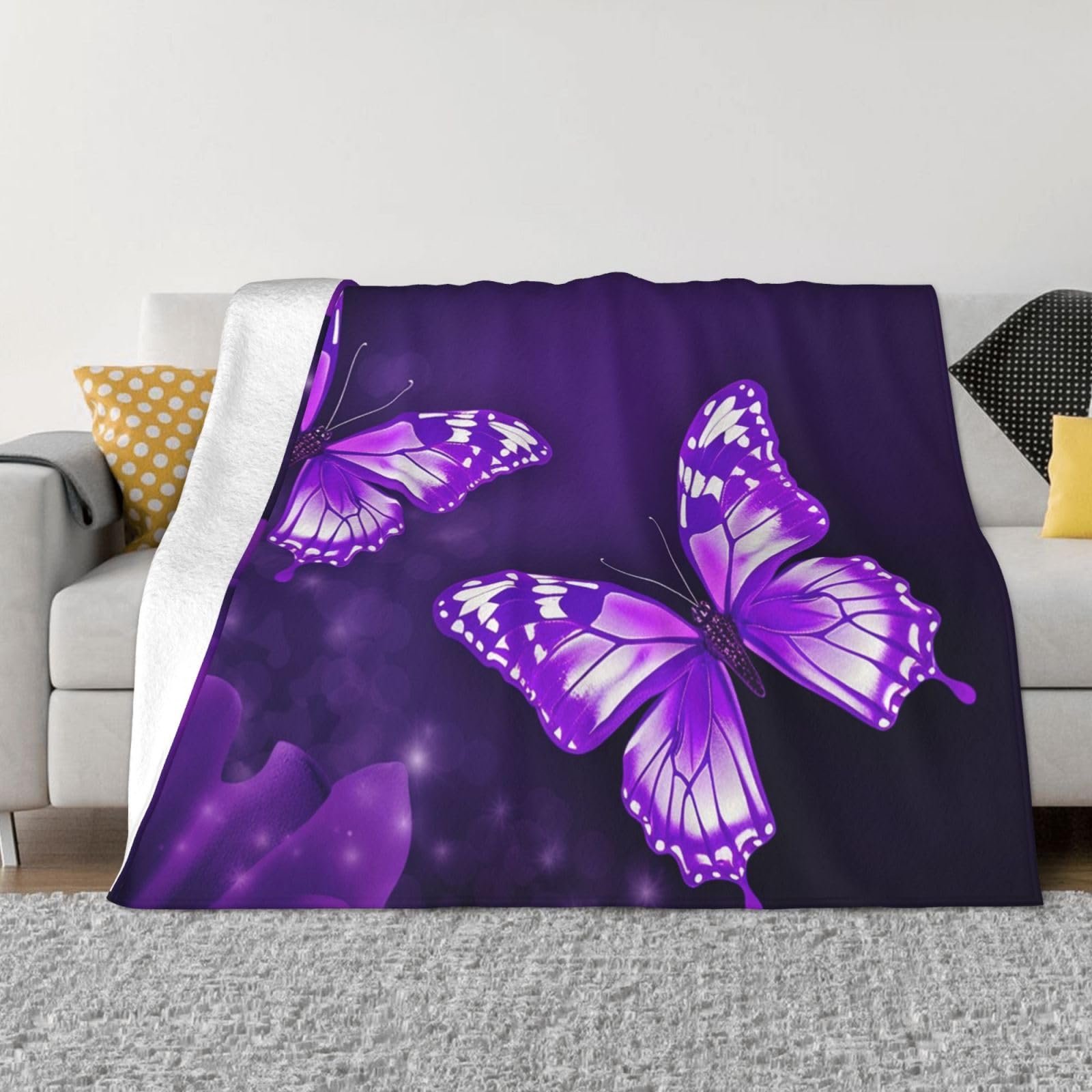 Couverture pour canapé imprimé papillons lit ou soirée cocooning