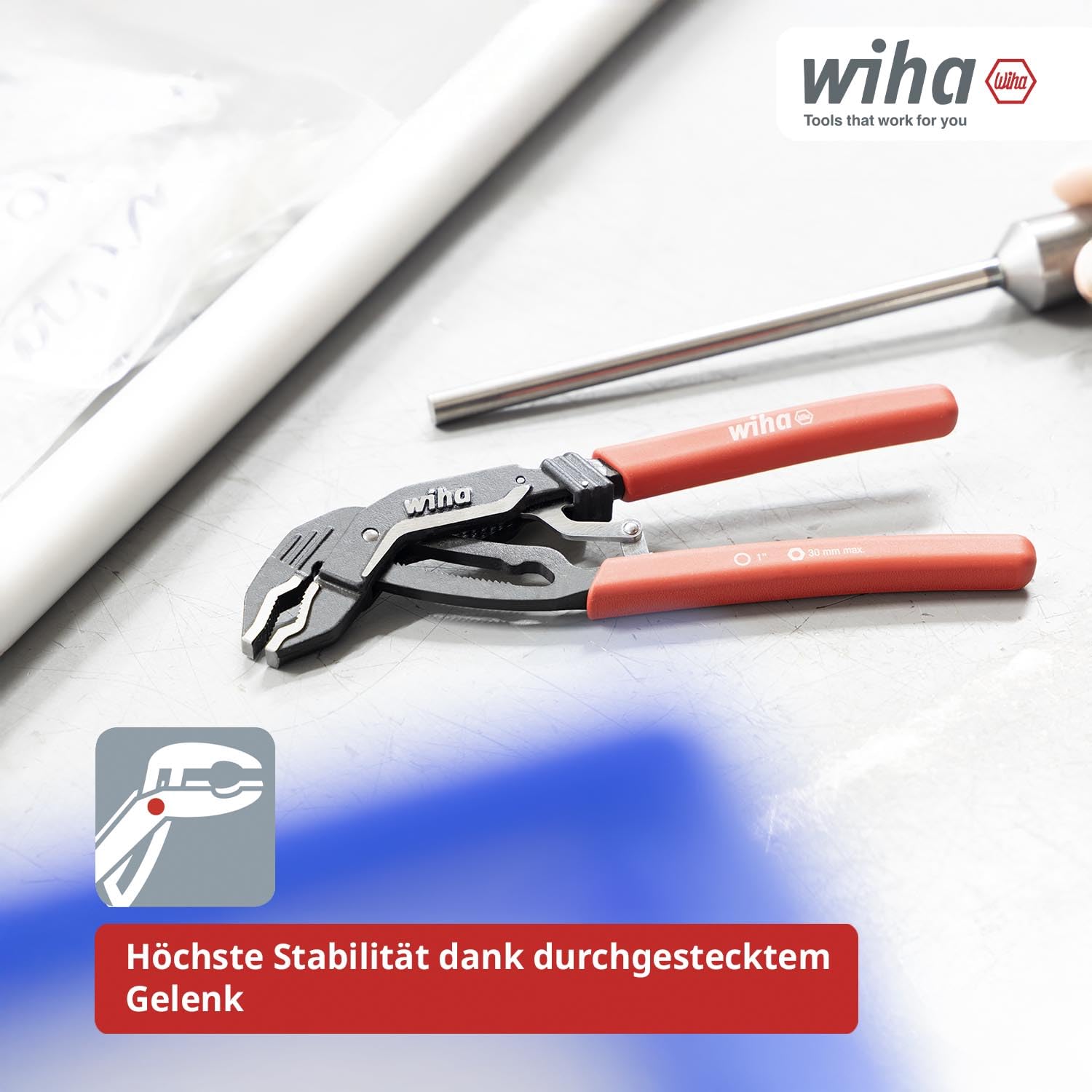 Wiha QuickFix Classic 46614 Pince multiprise automatique 180 mm avec réglage rapide et protection de serrage, clé à pince, pince pour robinetterie