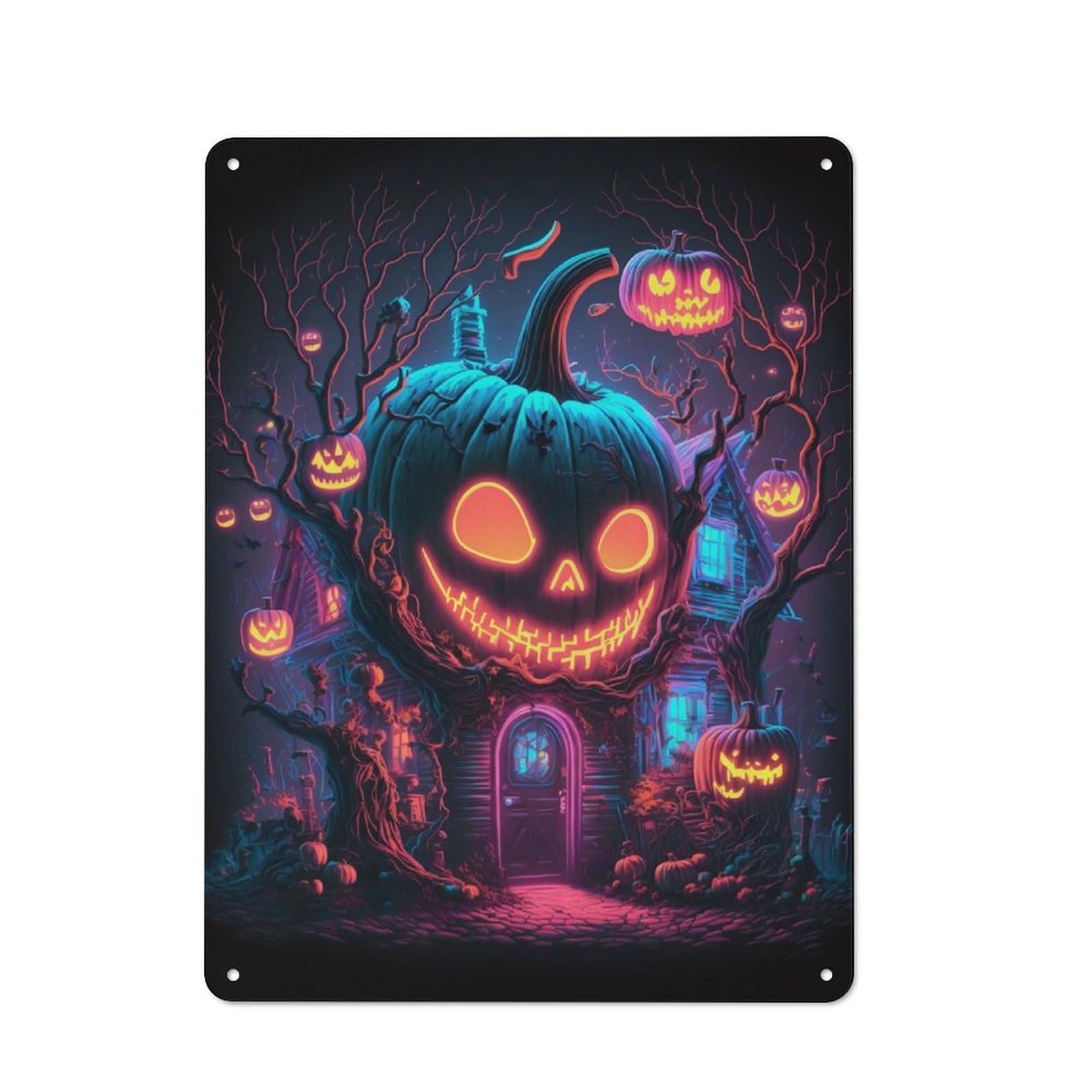 Junmoney Halloween Pumpkin House For Lounge Or Reading Corner, Rustic Tin Sign 40X30cm, For An Autumn Update To Lounge And Reading Corner