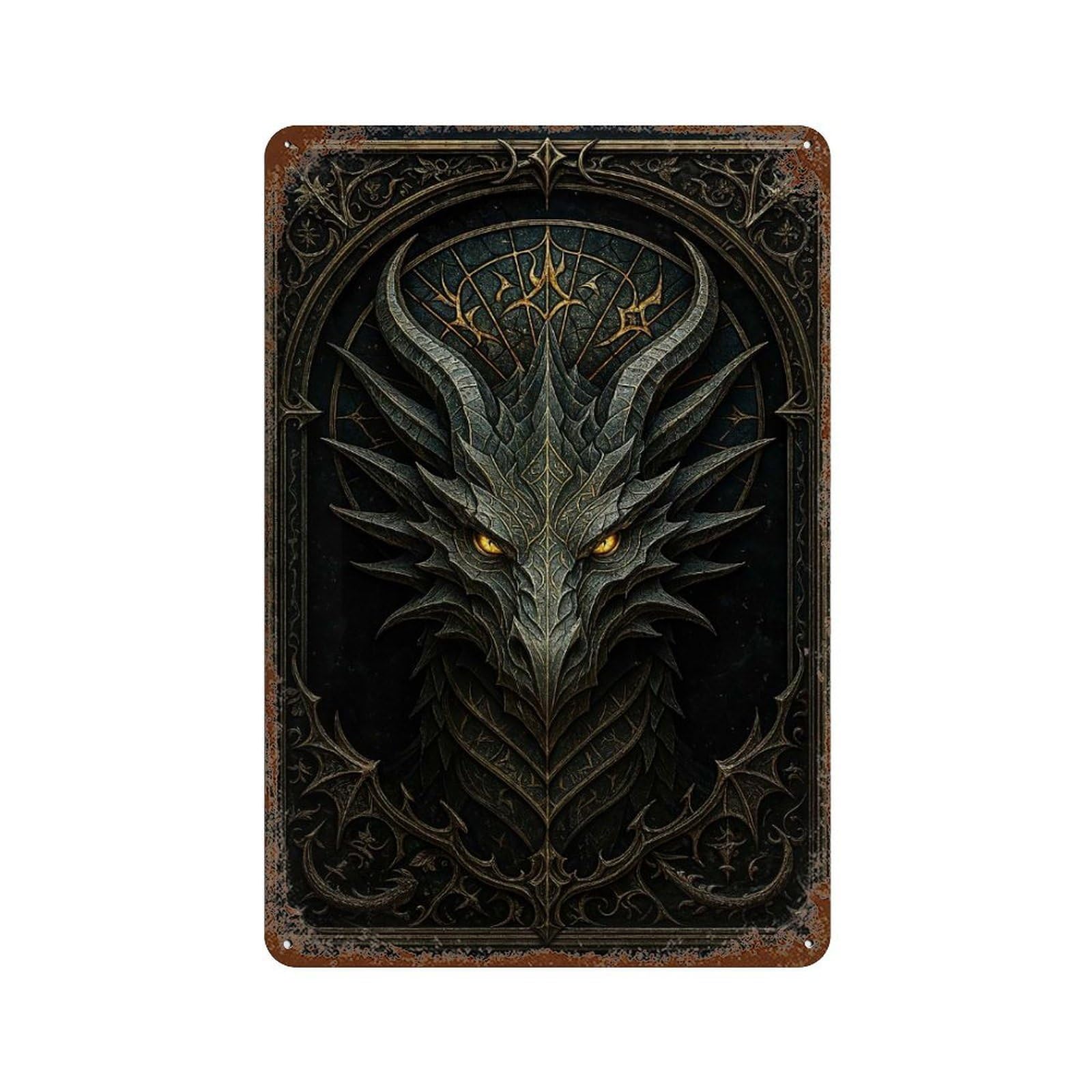 Infernal Dragon Head – Gothic Demon Beast Poster Vintage Rust Metal Sign 11.8"x7.9", for Garage, Bar And Workshop Decor, Decorative Metal Wall Art