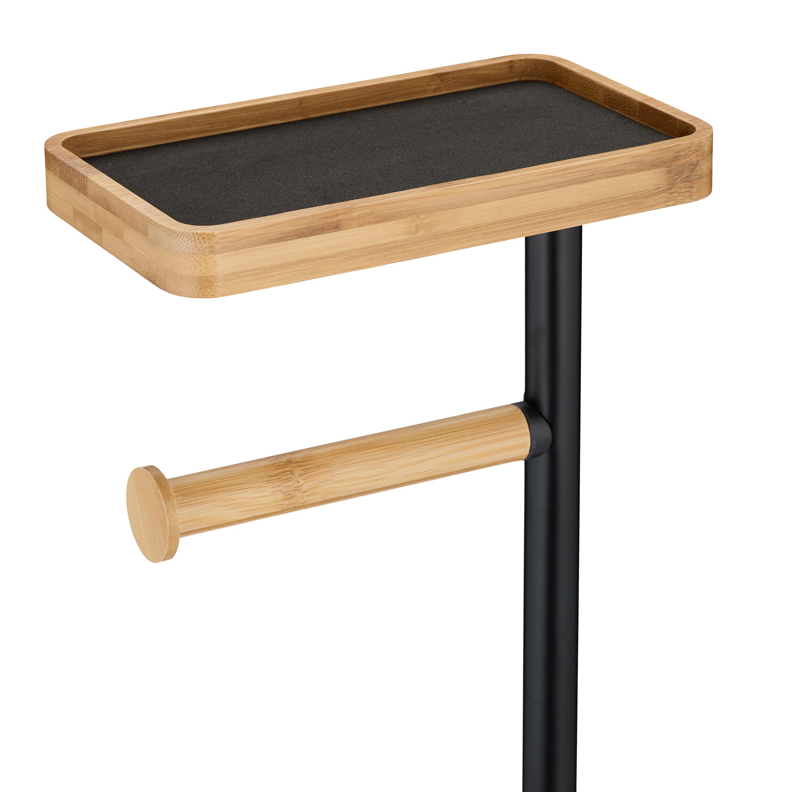 Relaxdays Serviteur WC, Bambou, Fer, Support Non Fixe, Brosse et Porte-Brosse, Noir - Nature