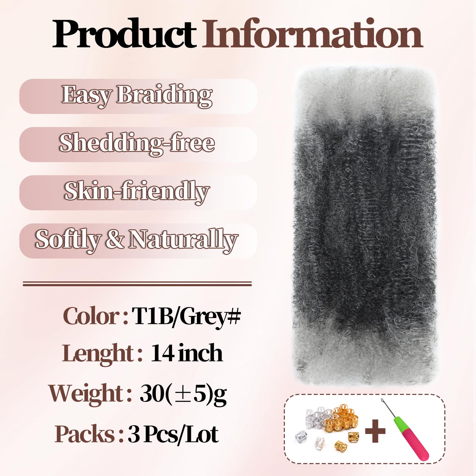 XIIMENALU Afro Kinky Curly Braiding Bulk Hair For Mini Twists Afro Kinkys Bulk Synthetic Cuban Twist Hair Soft Locs Micro Spring Twist For Dreadlocks Loc Repair (Tgery - Image 2