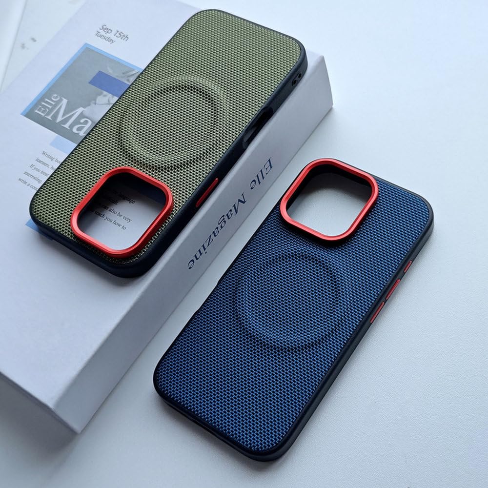 Etui magnetyczne do iPhone'a 16 15 Pro Max 15 16 Pro, miękkie, z TPU i nylonowej skóry plecionej, z powłoką antyodciskową, niebieskie, do iPhone'a 16 Pro Max