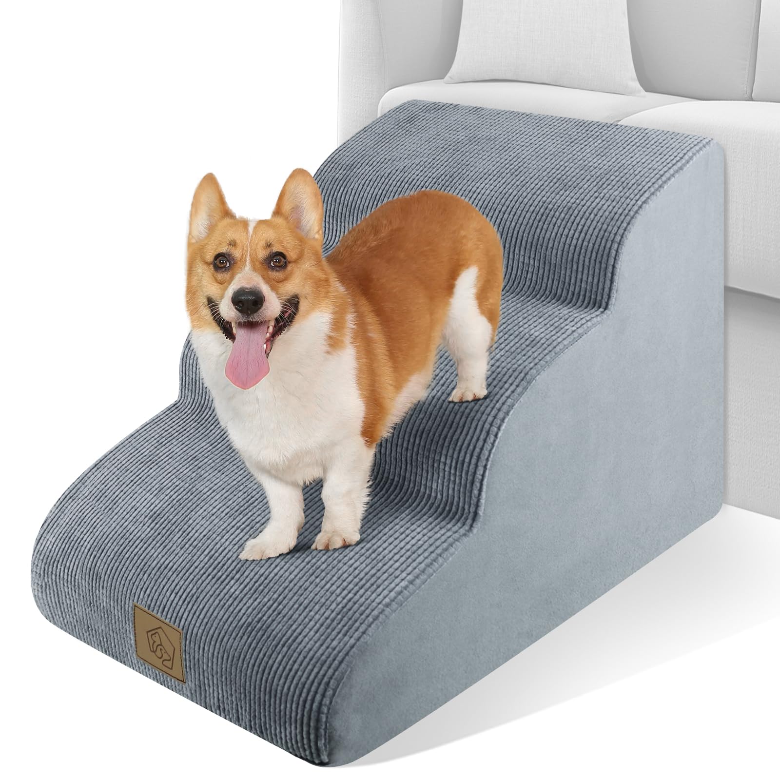 Mestuel Dog Stairs for Small Dogs, Dog Stairs for Couch Bed Sofa, Dog Steps Ramp Indoor with High Density Foam &Nonslip Bottom, Pet Stairs Hold up to 60 lbs, Gray