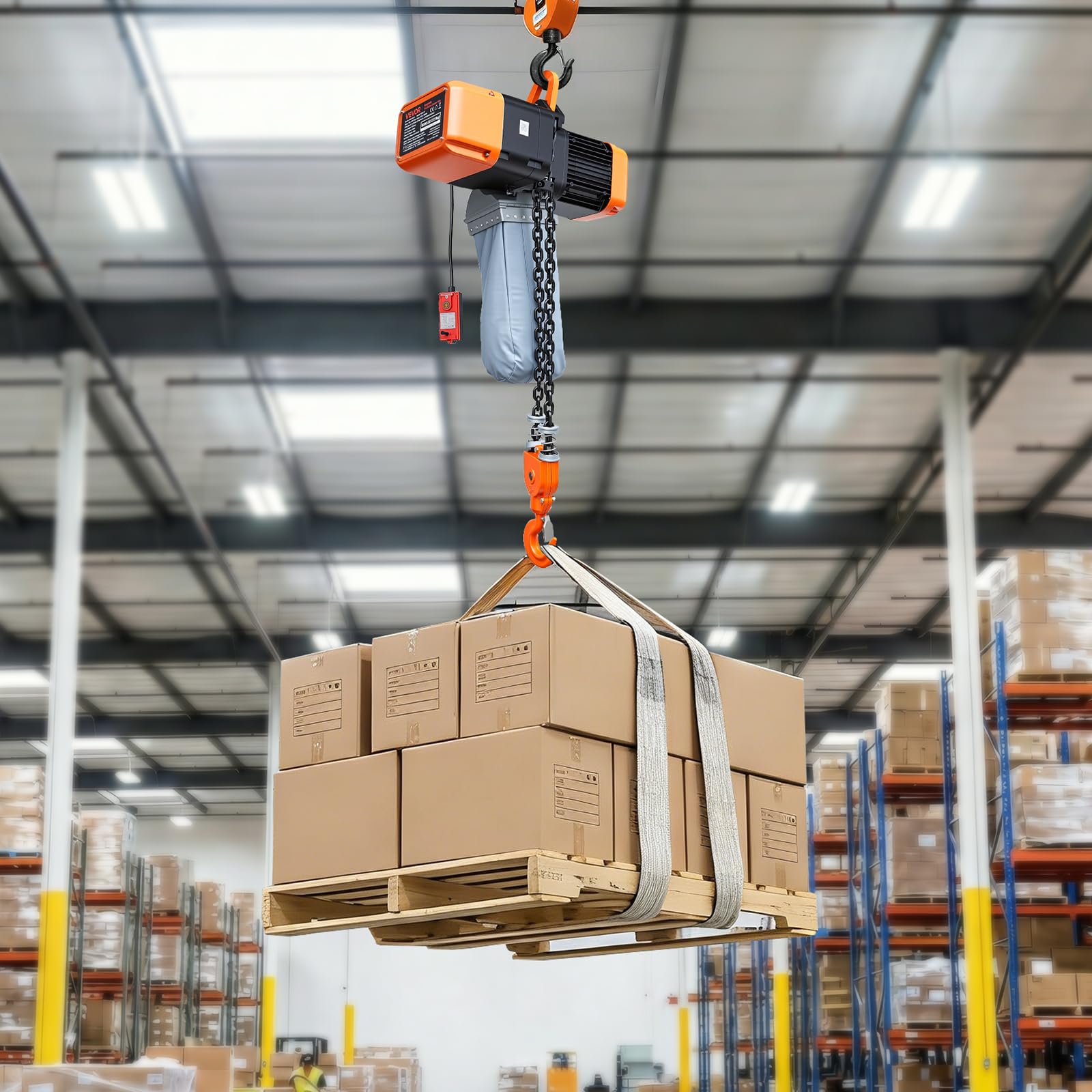 VEVOR Elektrischer Kettenzug 2721 kg 9,1 m Hubhöhe Dreiphasig G100-Doppelkette Notstopp