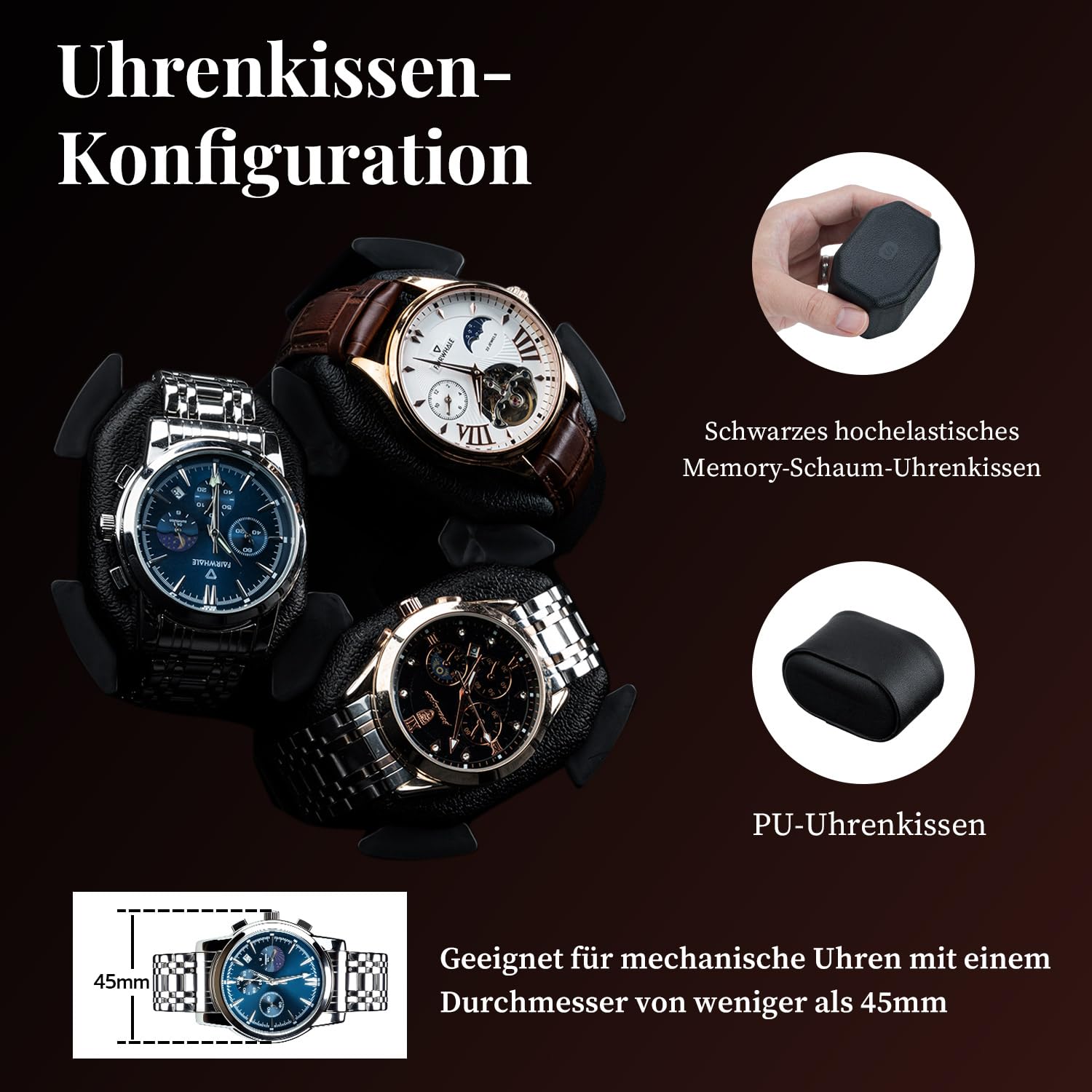 Mcbazel Automatische Uhrenbeweger 6 Uhren + 6 Gitter Aufbewahrung mit LED-Licht, Watch Winder Uhrenwinder Leiser Motor 4 Rotationsmodi, USB DC betrieben, Unabhängige Steuerung für Drehteller