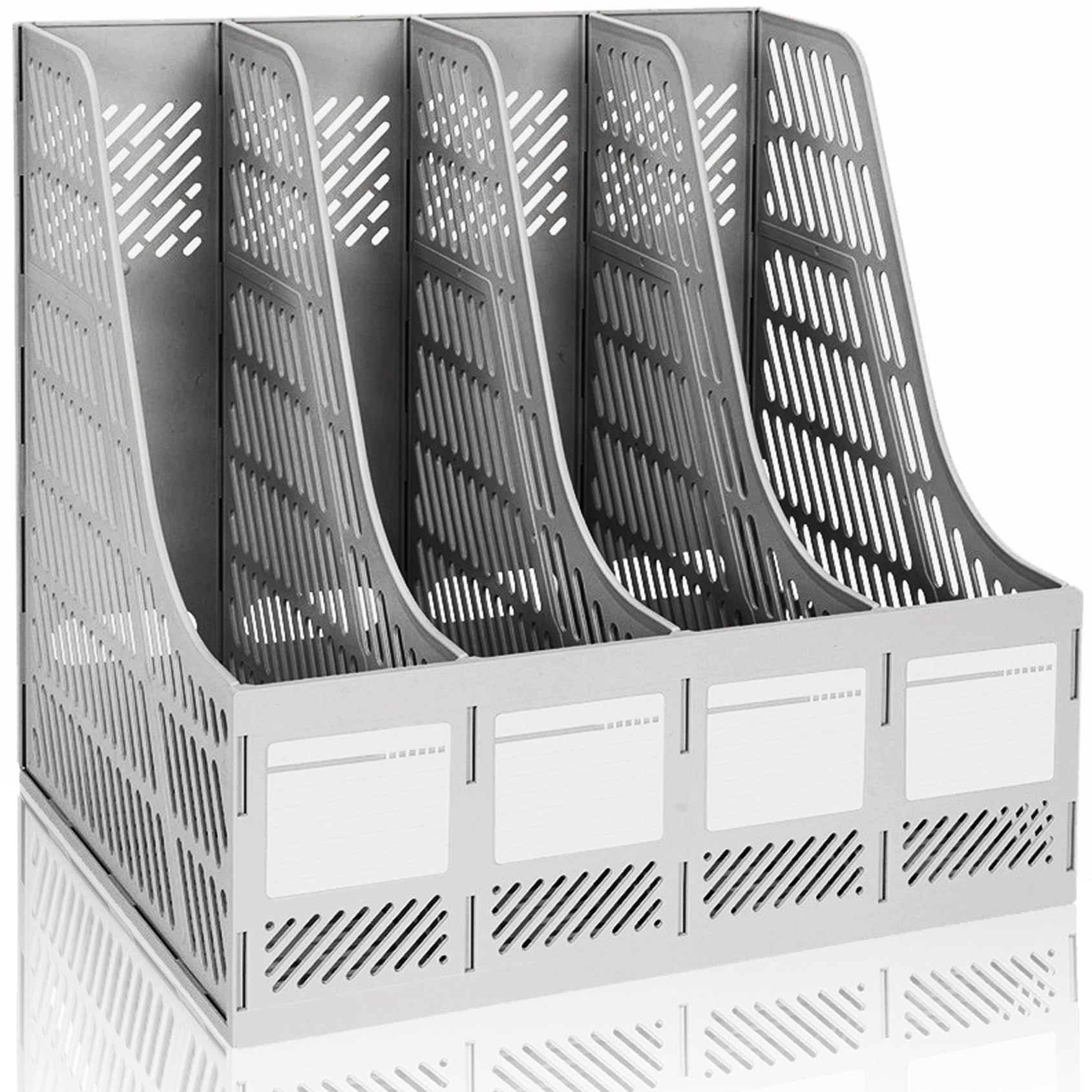 – KXF Sturdy HIPS Plastic A4 File Organiser Desktop Organizer Documents Magazine Folder Holder Office Desk Kitchen Storage Box Bookshelf Rack Dividers 4 Compartments File Frame Cabinet For Home School