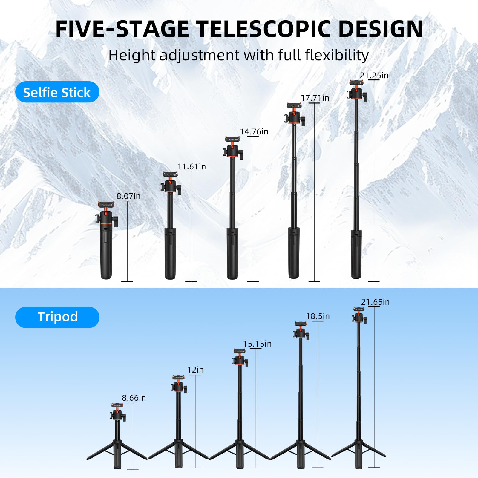 54cm Selfie Stick Stativ für DJI Osmo Action 6/Nano, Magnetische Schnellverschluss Selfie-Stick Ausziehbares Kamerastativ mit 360°-Kugelkopf & Kaltschuhhalterung Zubehör