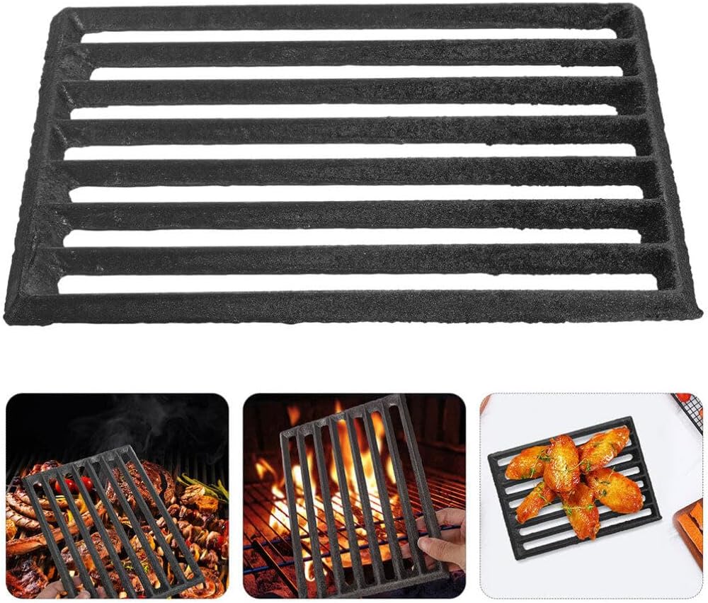 VANZACK Fireplace Grate for Outdoor Barbecue Heavy Duty Iron Firewood Grate Rectangular Design for Grilling Meat Vegetables