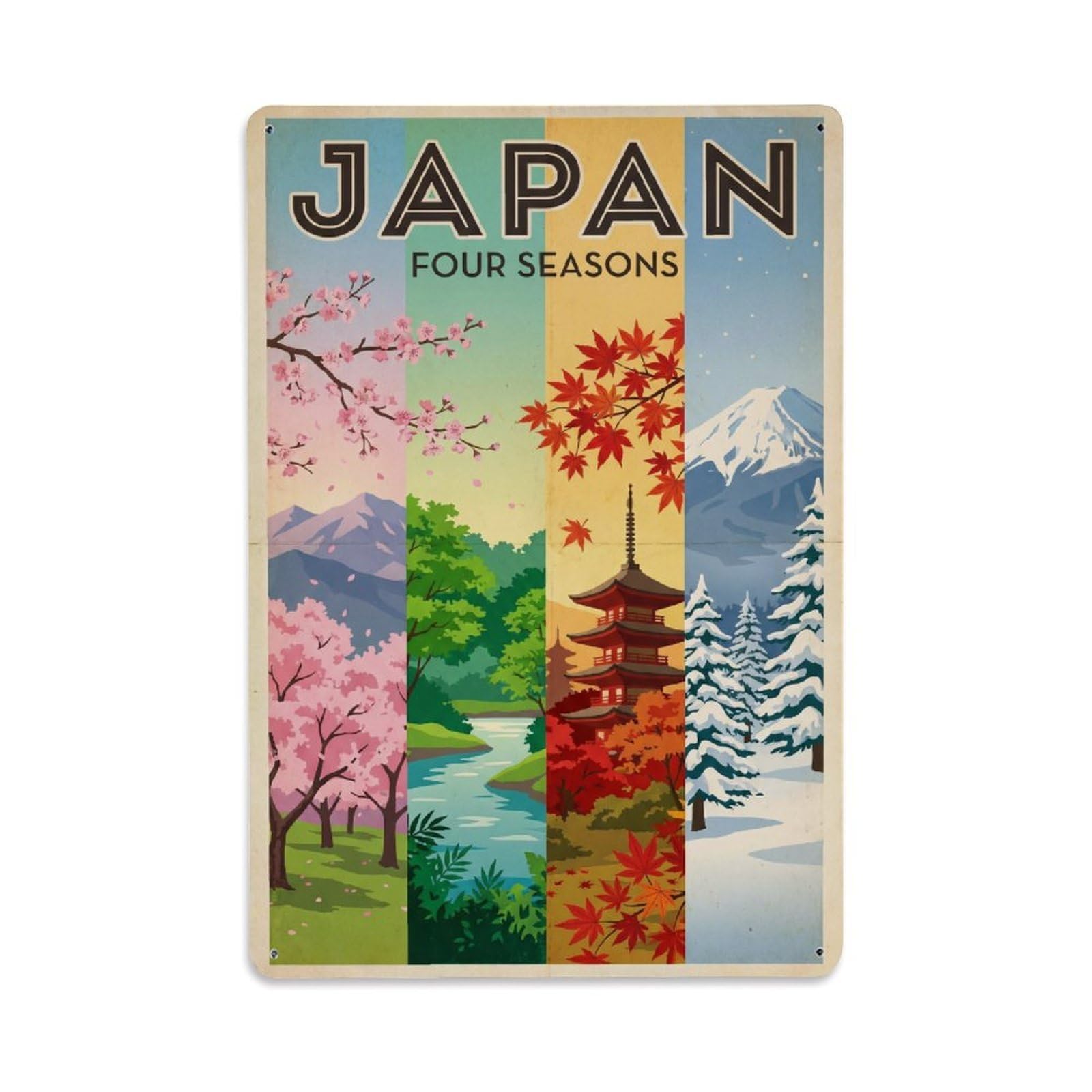 Metal Tin Sign Vintage Travel Japan Seasons