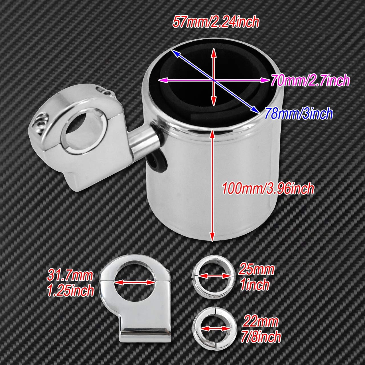 Motorcycle Handlebar Cup Holder Adjustable Fit for Harley Touring Electra Road Glide Sportster Dyna Softail Universal for 7/8" 1'' 1.25'' Handlebar (Chrome)