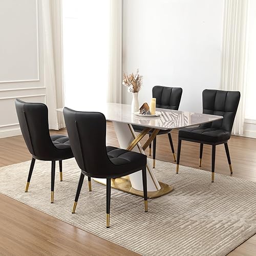 Miniatura 7 de Juego de 4 sillas de comedor modernas, cómodas sillas de comedor con asiento grueso, sillas de cocina tapizadas de piel sintética con patas de Pu