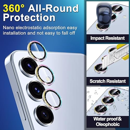 Vista 999 de para Samsung Galaxy Z Flip 7 Protector de Lente de Cámara, Cubierta de Lente de Vidrio Templado con Anillo de Metal Individual, [Fuerte Adhesión] 1