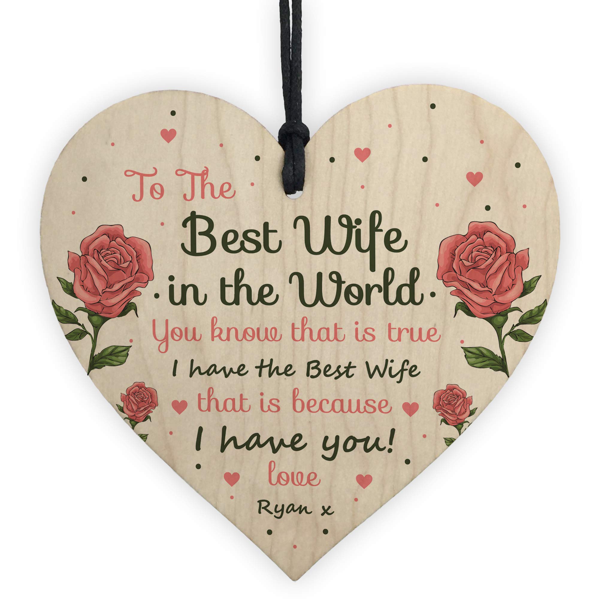 Personalised Best Wife Wooden Heart Wife Birthday Christmas Anniversary For Her